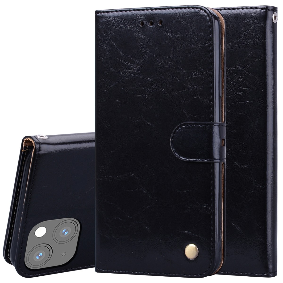 Θήκη iPhone 13 Βιβλίο Μαύρο Business Style Oil Wax Texture Horizontal Flip Case Black