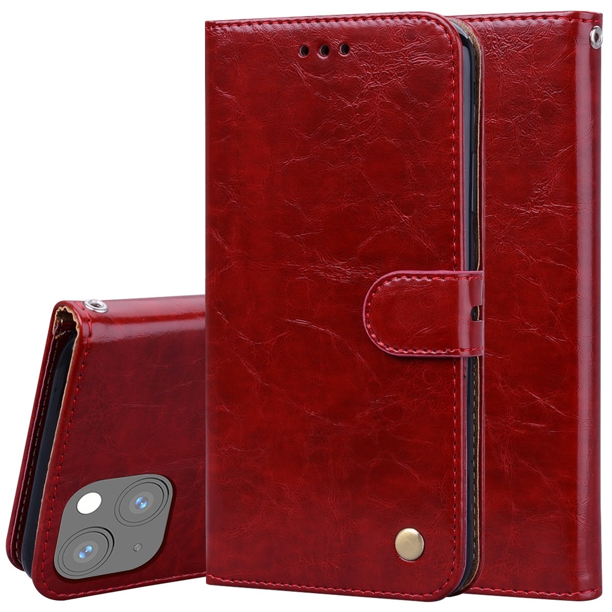 Θήκη iPhone 13 Βιβλίο Κόκκινο Business Style Oil Wax Texture Horizontal Flip Case Red