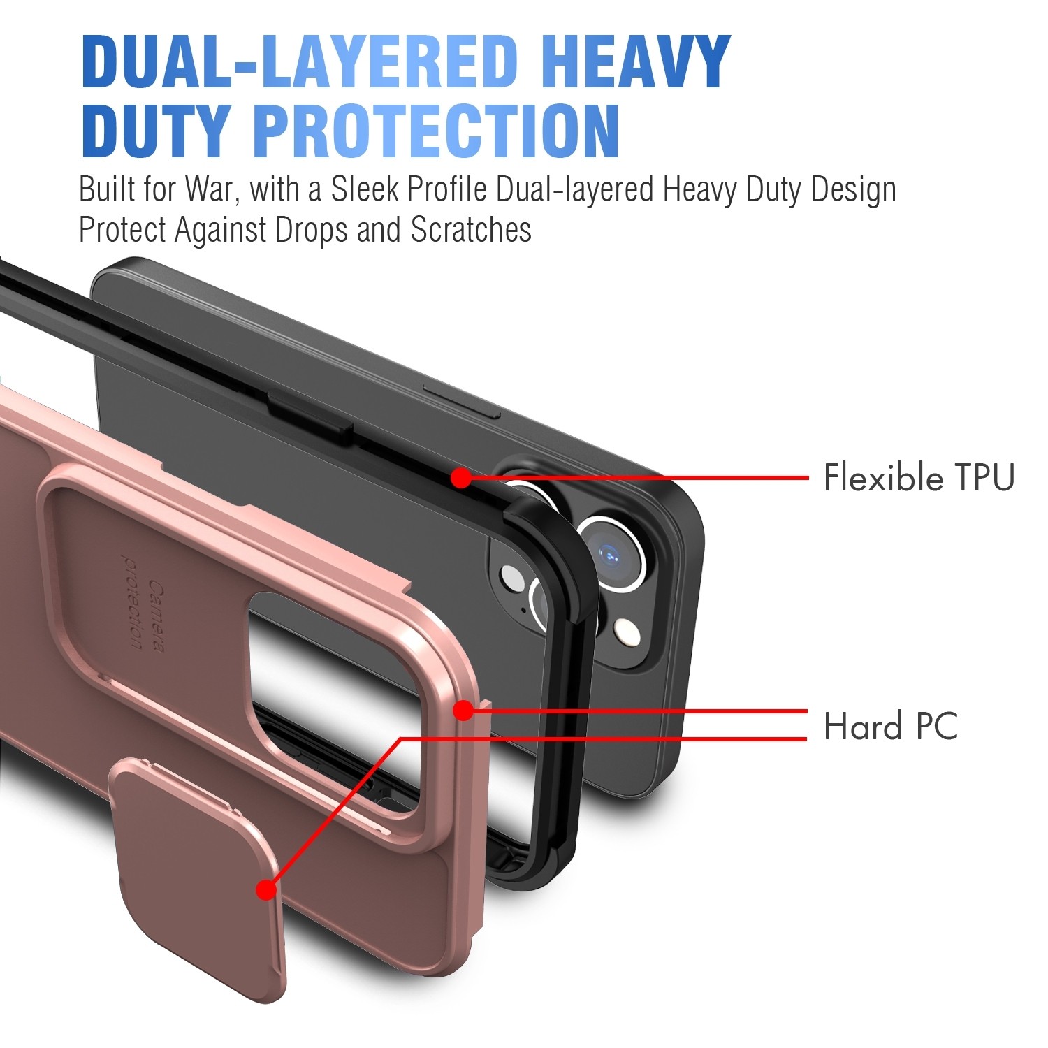 Θήκη iPhone 13 Ροζ-Χρυσή Up and Down Sliding Camera Cover Design Shockproof TPU + PC Protective Case Rose-Gold