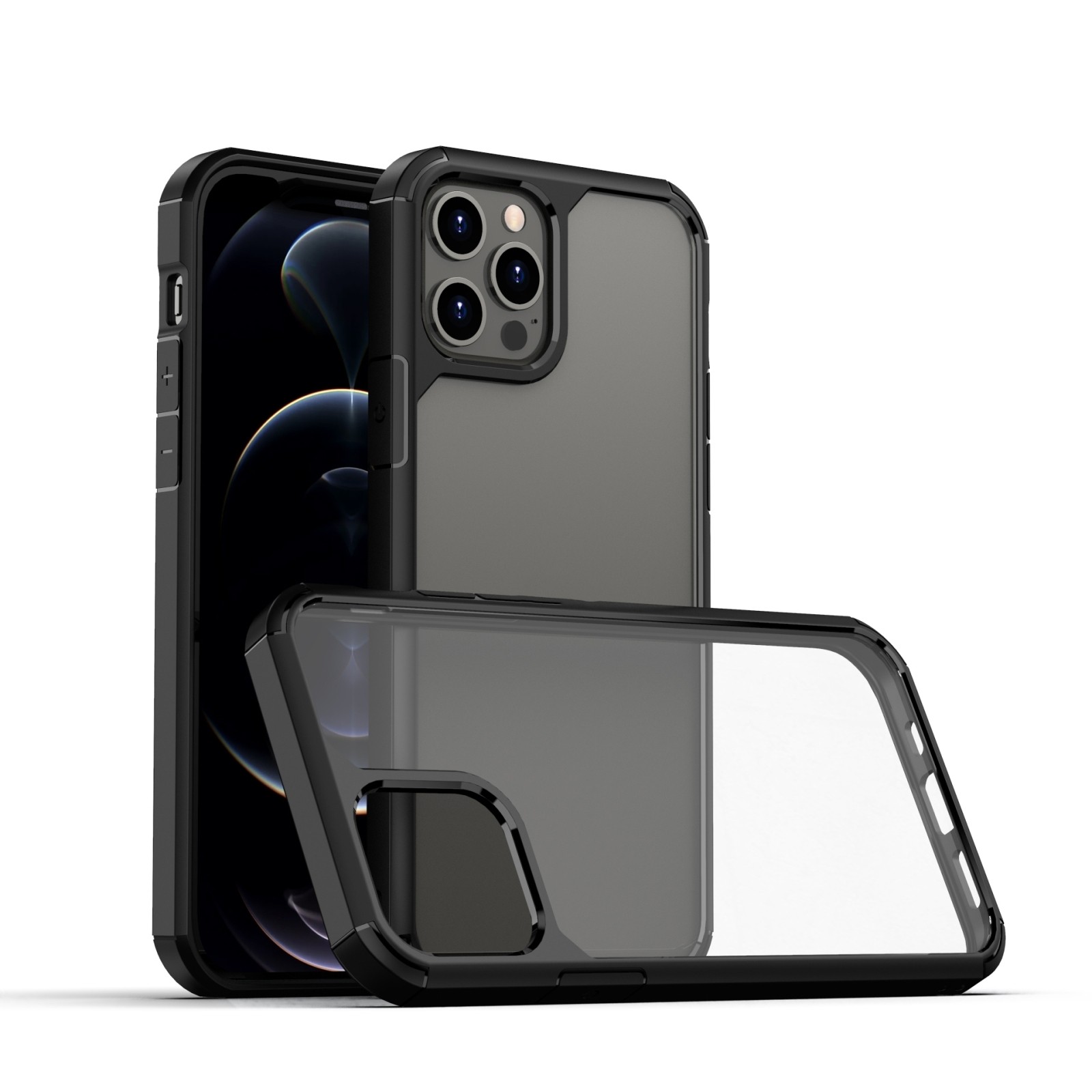 iPhone 13 Pro Διάφανη Σκληρή Θήκη Σιλικόνης Με Μαύρο Περίγραμμα Shockproof TPU + PC Protective Clear Case Black