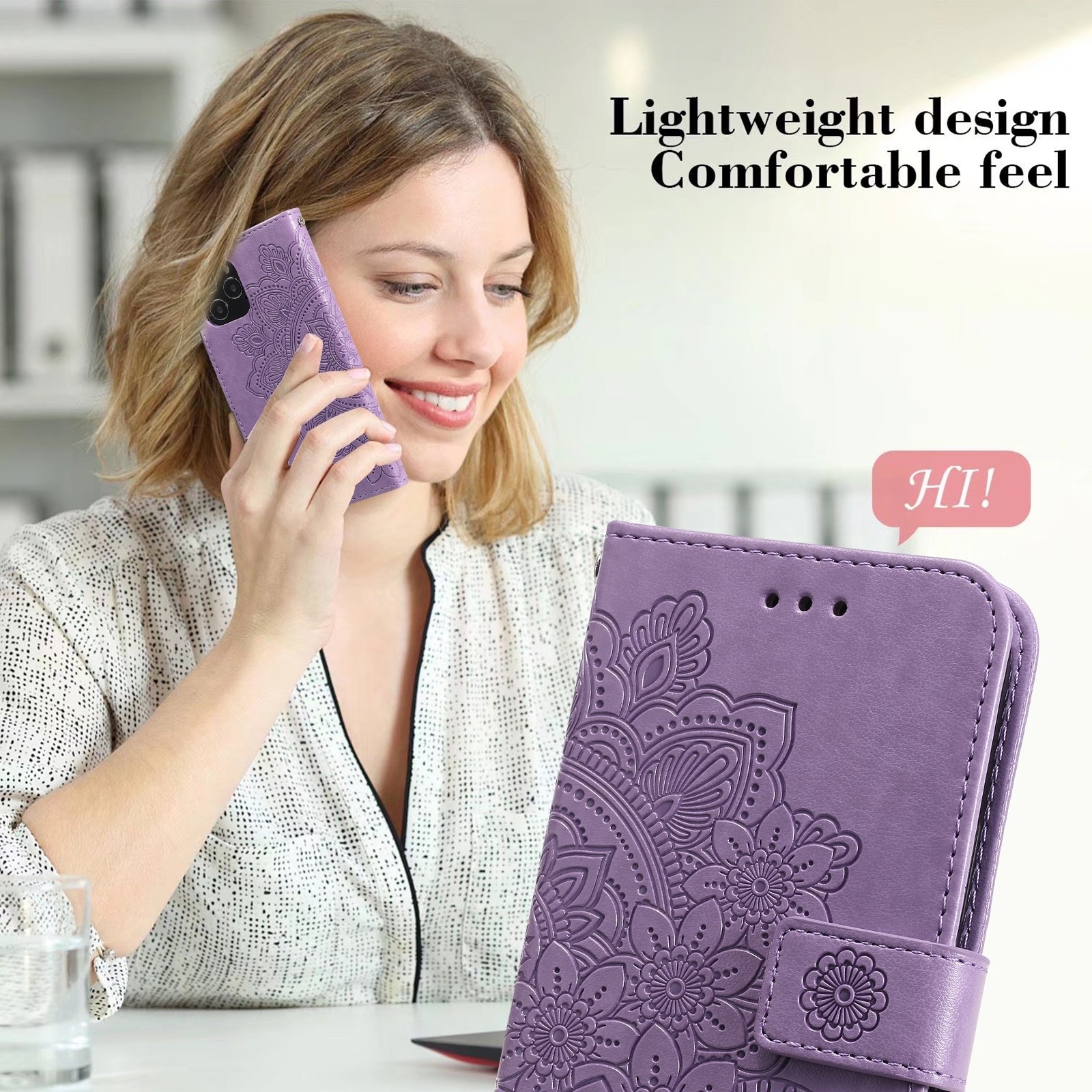 Θήκη iPhone 13 mini Βιβλίο Μωβ Λουλούδια 7-petal Flowers Embossing Pattern Horizontal Flip Case Purple