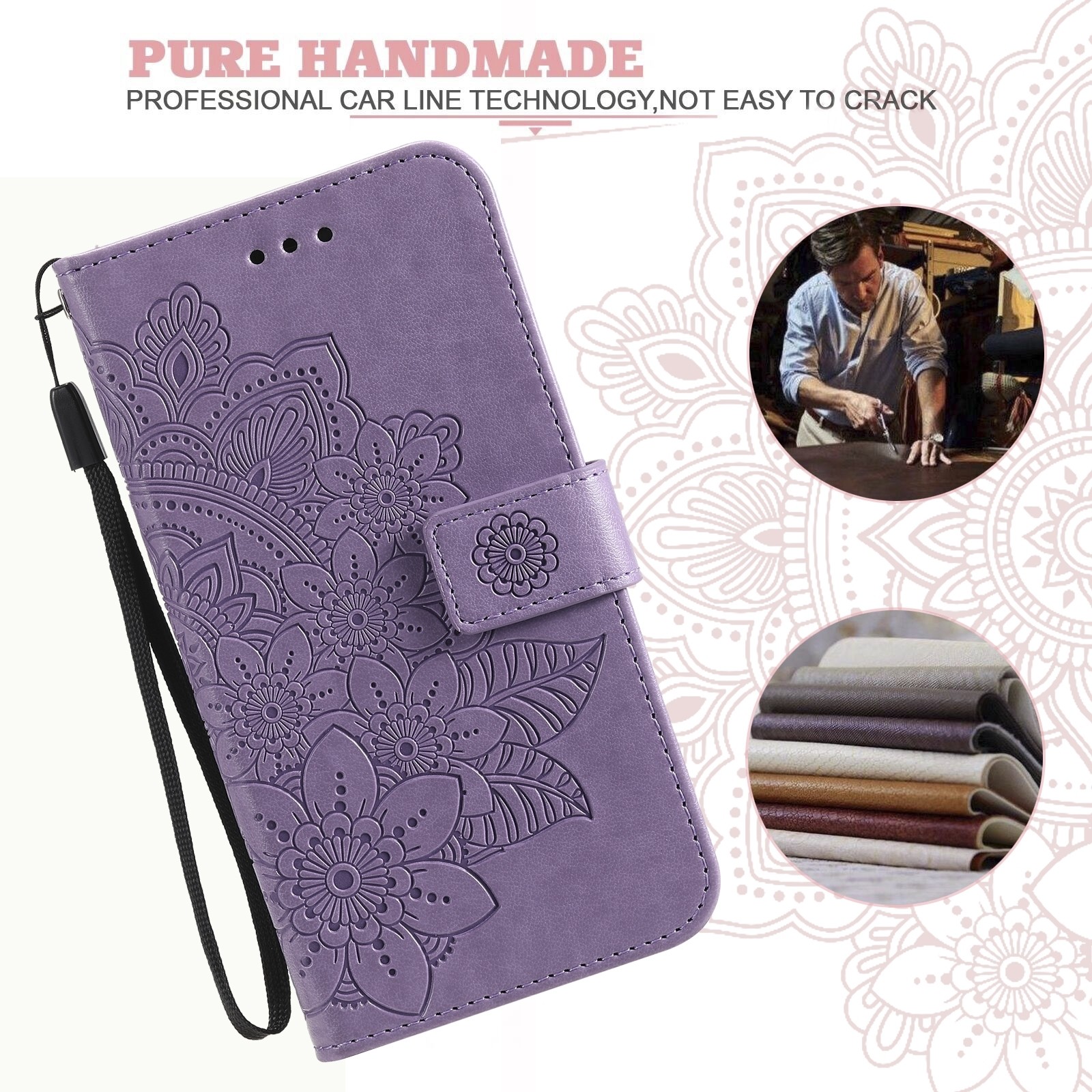 Θήκη iPhone 13 Pro Βιβλίο Μωβ Λουλούδια 7-petal Flowers Embossing Pattern Horizontal Flip Case Purple