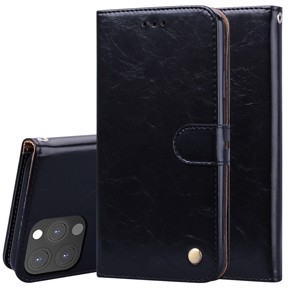 Θήκη iPhone 13 Pro Max Βιβλίο Μαύρο Business Style Oil Wax Texture Horizontal Flip Case Black