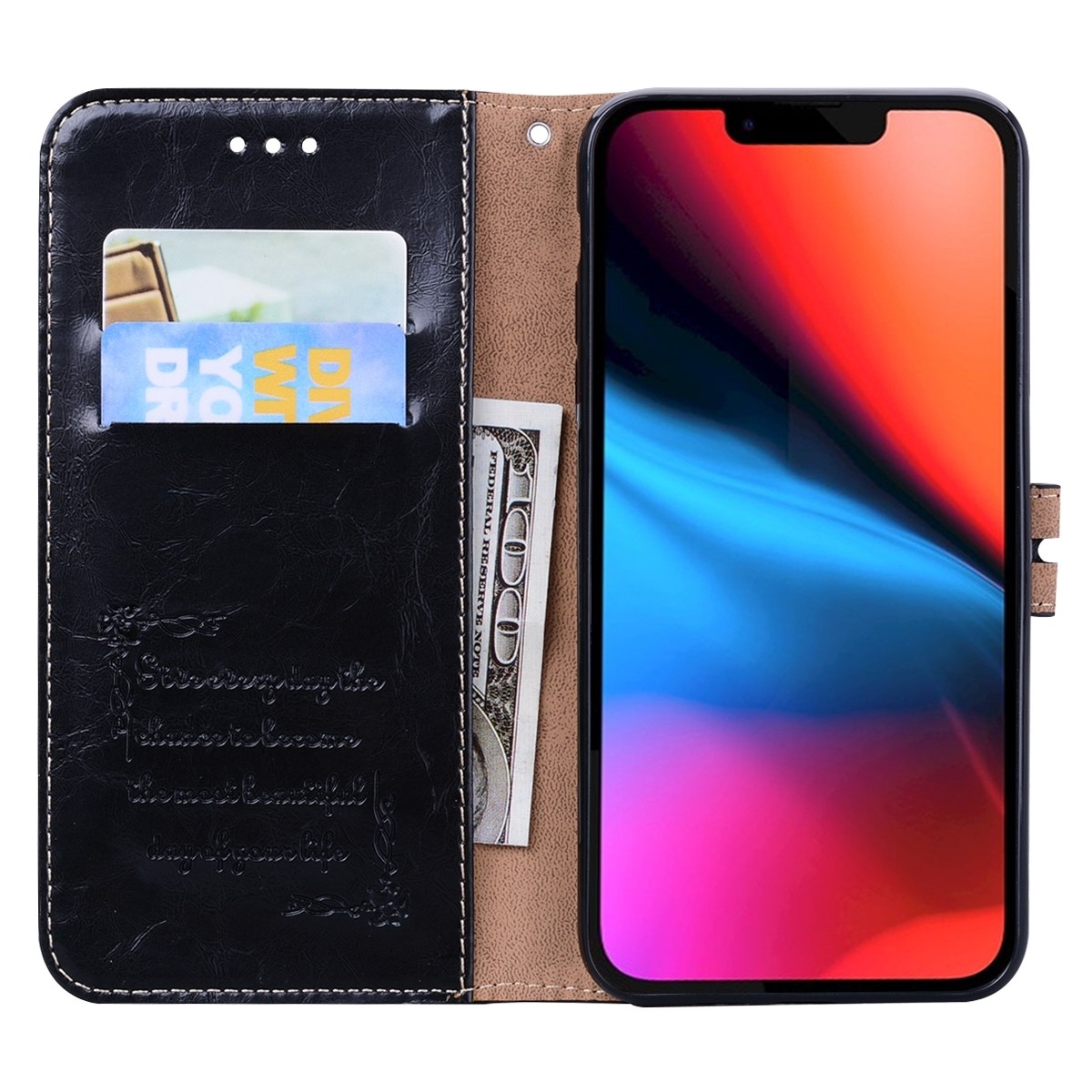 Θήκη iPhone 13 mini Βιβλίο Μαύρο Business Style Oil Wax Texture Horizontal Flip Case Black