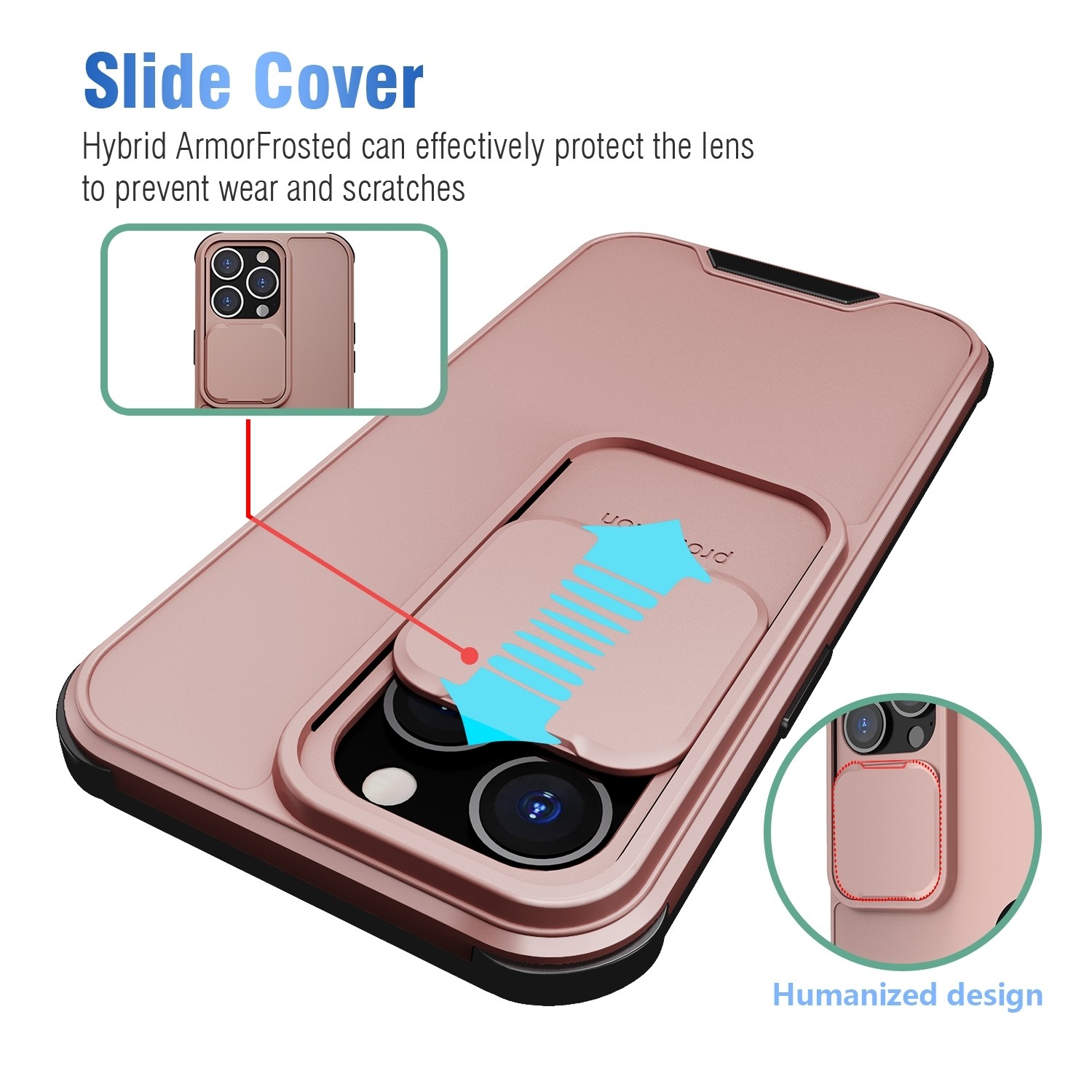 Θήκη iPhone 13 Pro Ροζ-Χρυσό Up and Down Sliding Camera Cover Design Shockproof TPU + PC Protective Case Rose-Gold