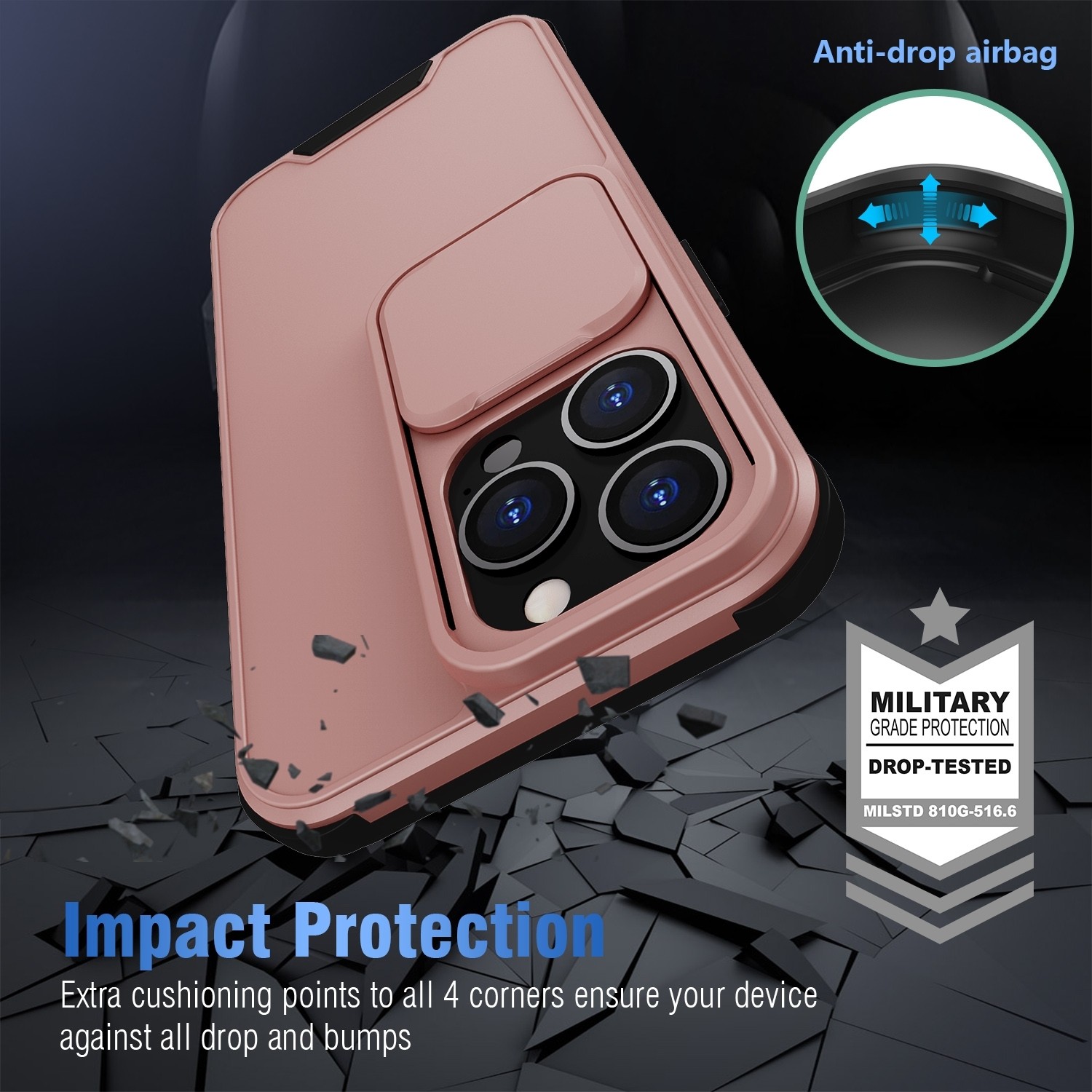 Θήκη iPhone 13 Pro Ροζ-Χρυσό Up and Down Sliding Camera Cover Design Shockproof TPU + PC Protective Case Rose-Gold