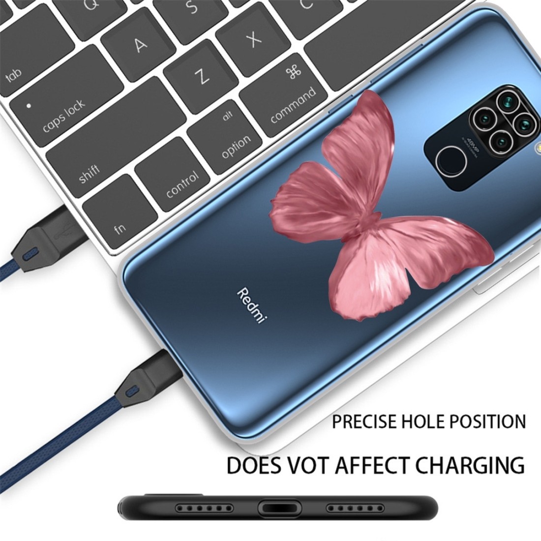 Θήκη Xiaomi Redmi Note 9 Σιλικόνης Κόκκινη Πεταλούδα Shockproof Painted TPU Protective Case Red Butterfly