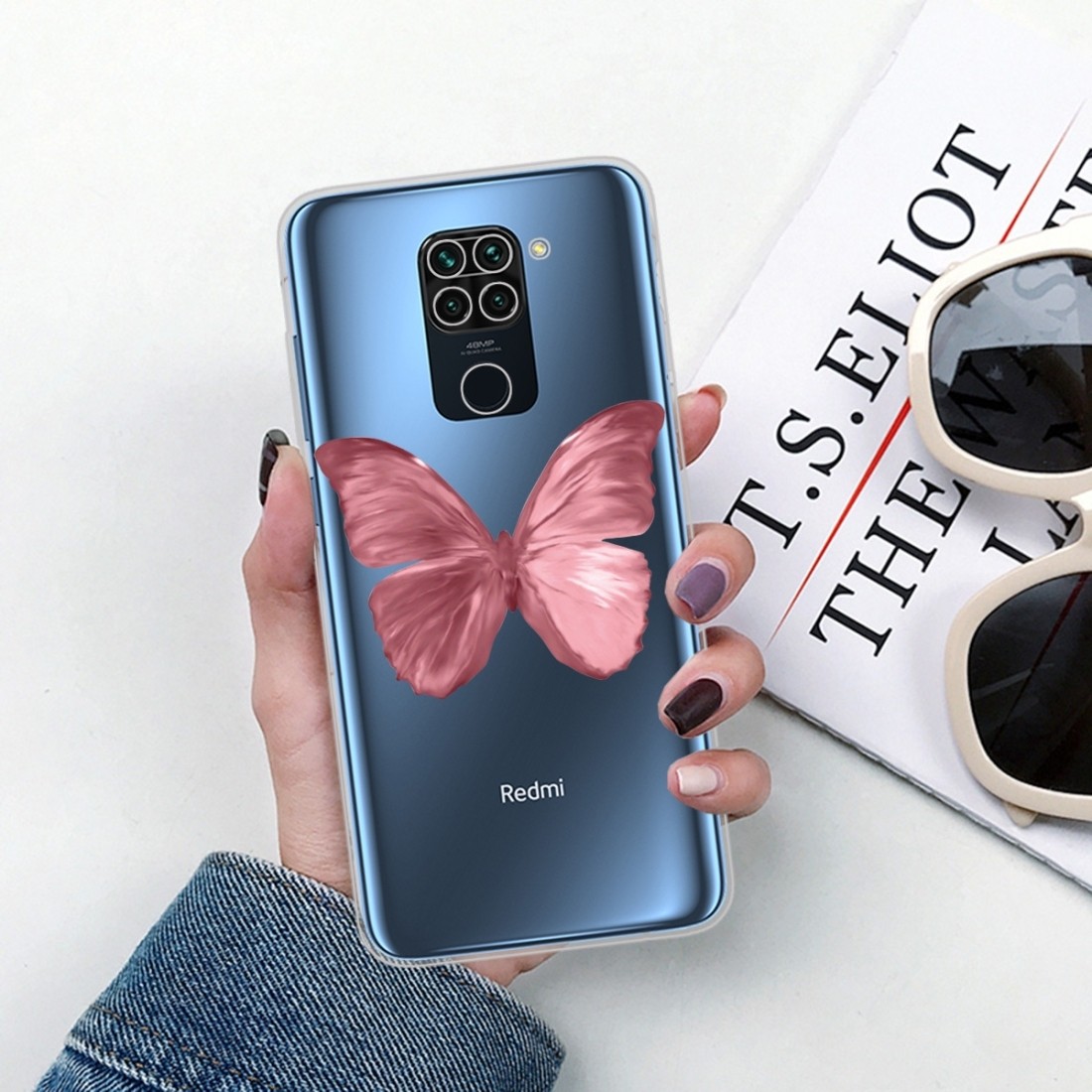 Θήκη Xiaomi Redmi Note 9 Σιλικόνης Κόκκινη Πεταλούδα Shockproof Painted TPU Protective Case Red Butterfly