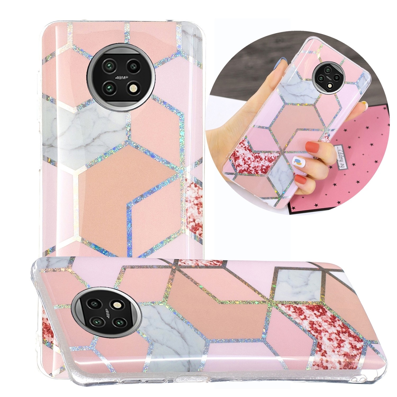Θήκη Xiaomi Redmi Note 9T Σιλικόνης Ρόμβους Electroplating TPU Protective Case Pink Pink Rhombus