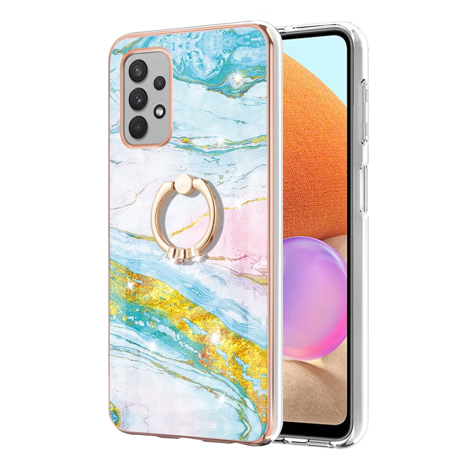 Θήκη Samsung Galaxy A32 4G Σιλικόνης Μάρμαρο Electroplating Pattern Case with Ring Holder Green