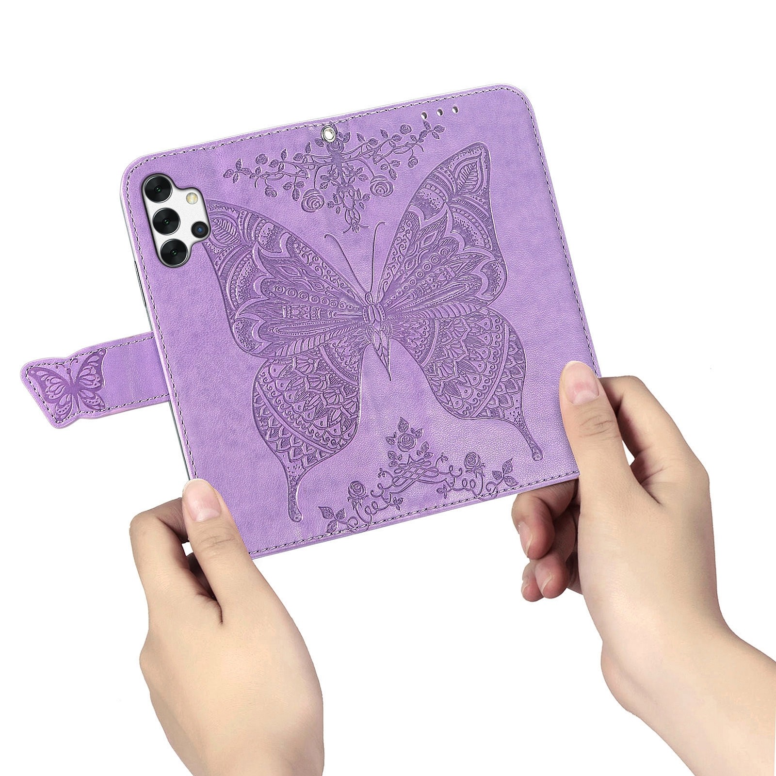 Θήκη Samsung Galaxy A32 4G Βιβλίο Απαλό Μωβ Πεταλούδα Butterfly Love Flower Embossed Horizontal Flip Case Light Purple