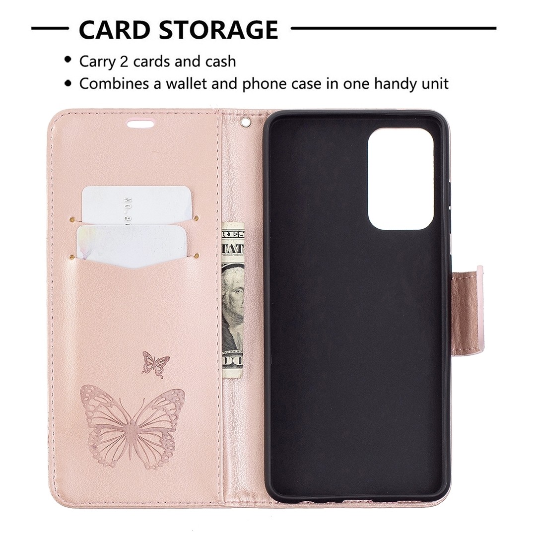 Samsung Galaxy A72 4G / A72 5G Θήκη Βιβλίο Ροζ-Χρυσό Πεταλούδες Two Butterflies Embossing Pattern Horizontal Flip Case Rose Gold
