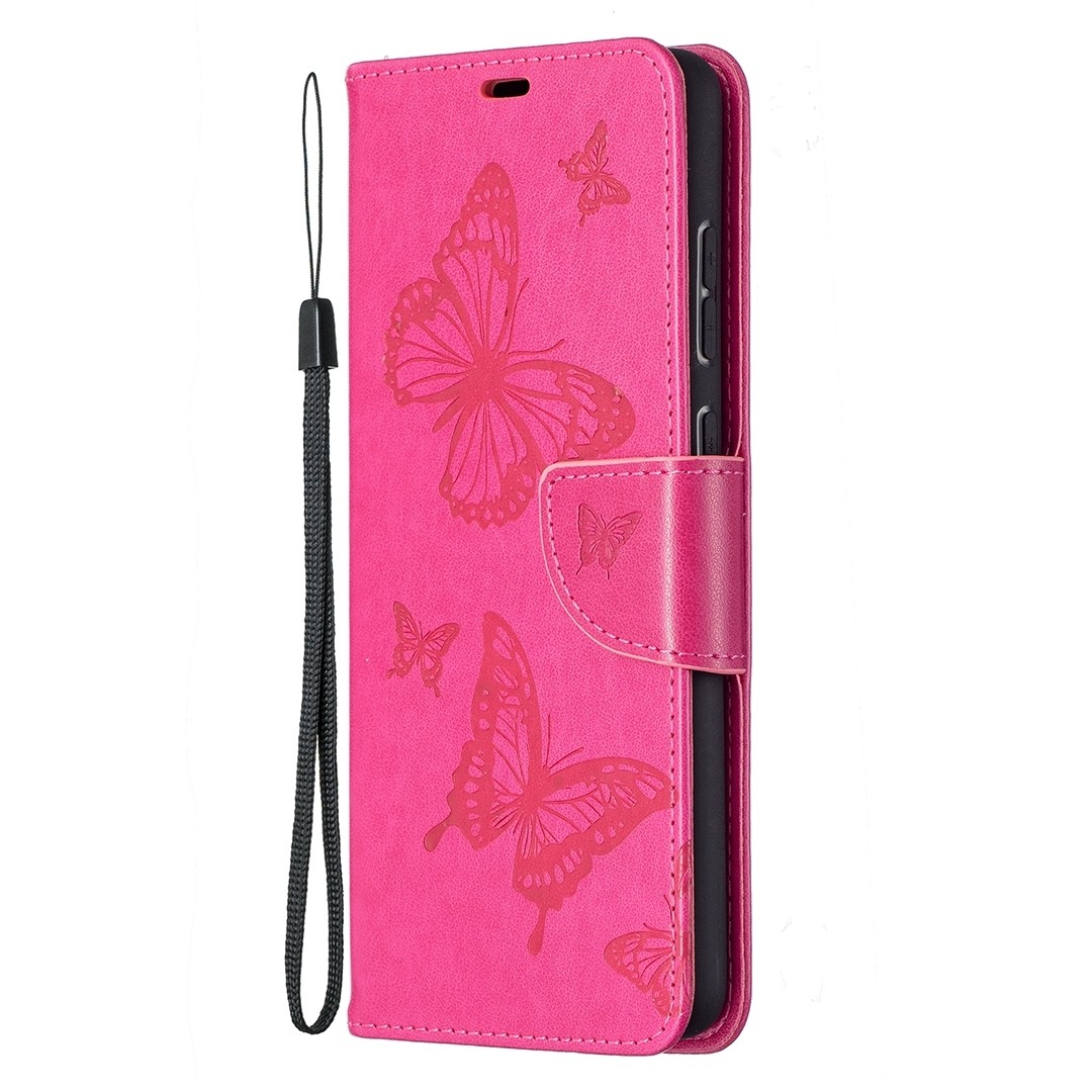 Samsung Galaxy A72 4G / A72 5G Θήκη Βιβλίο Φούξια Πεταλούδες Two Butterflies Embossing Pattern Horizontal Flip Case Fuchsia