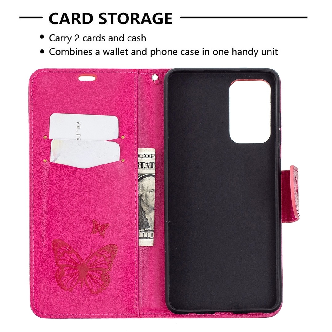Samsung Galaxy A72 4G / A72 5G Θήκη Βιβλίο Φούξια Πεταλούδες Two Butterflies Embossing Pattern Horizontal Flip Case Fuchsia