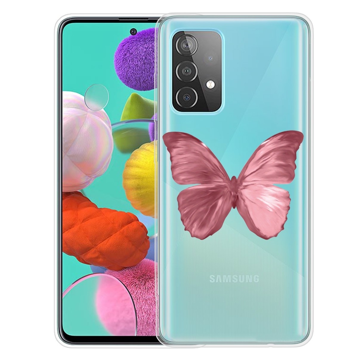Samsung Galaxy A72 4G / A72 5G Θήκη Σιλικόνης Κόκκινη Πεταλούδα Drawing Pattern Highly Transparent TPU Case Red Butterfly