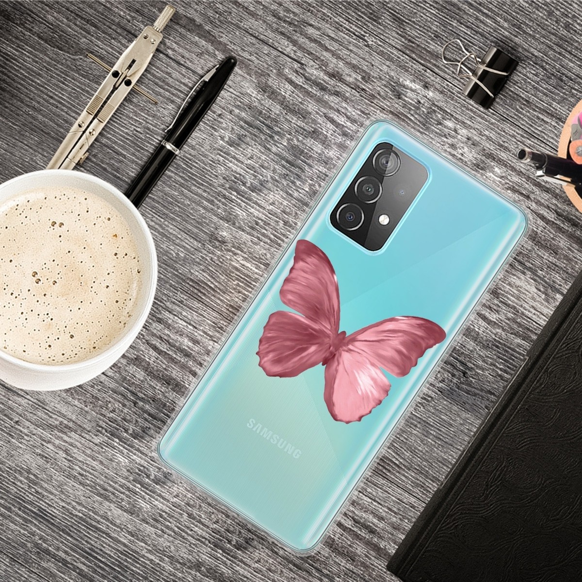 Samsung Galaxy A72 4G / A72 5G Θήκη Σιλικόνης Κόκκινη Πεταλούδα Drawing Pattern Highly Transparent TPU Case Red Butterfly