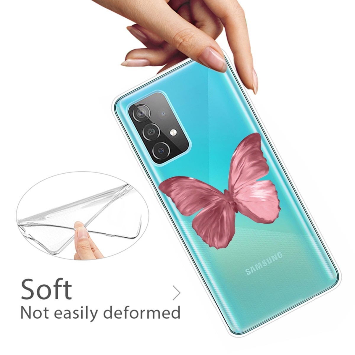 Samsung Galaxy A72 4G / A72 5G Θήκη Σιλικόνης Κόκκινη Πεταλούδα Drawing Pattern Highly Transparent TPU Case Red Butterfly