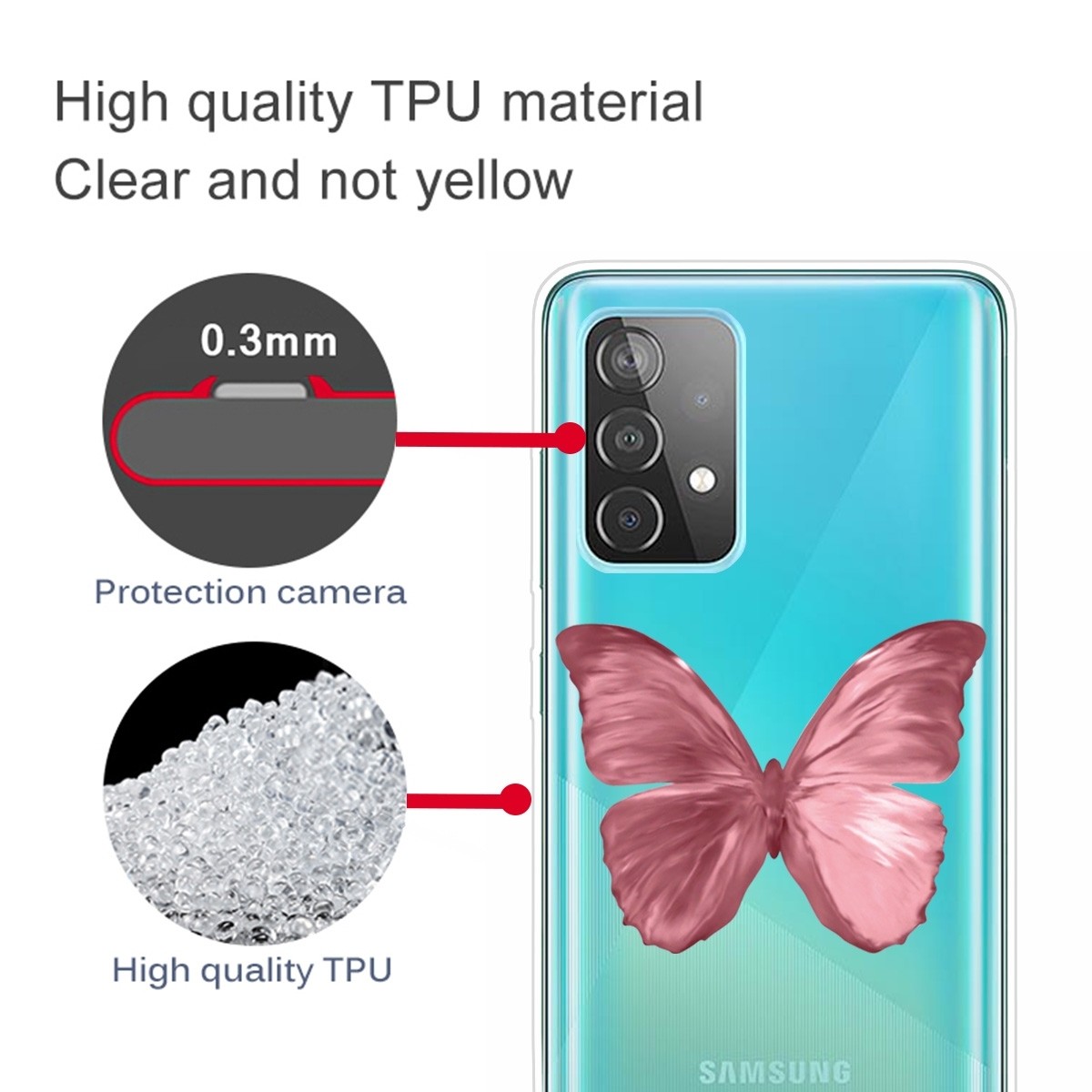 Samsung Galaxy A72 4G / A72 5G Θήκη Σιλικόνης Κόκκινη Πεταλούδα Drawing Pattern Highly Transparent TPU Case Red Butterfly