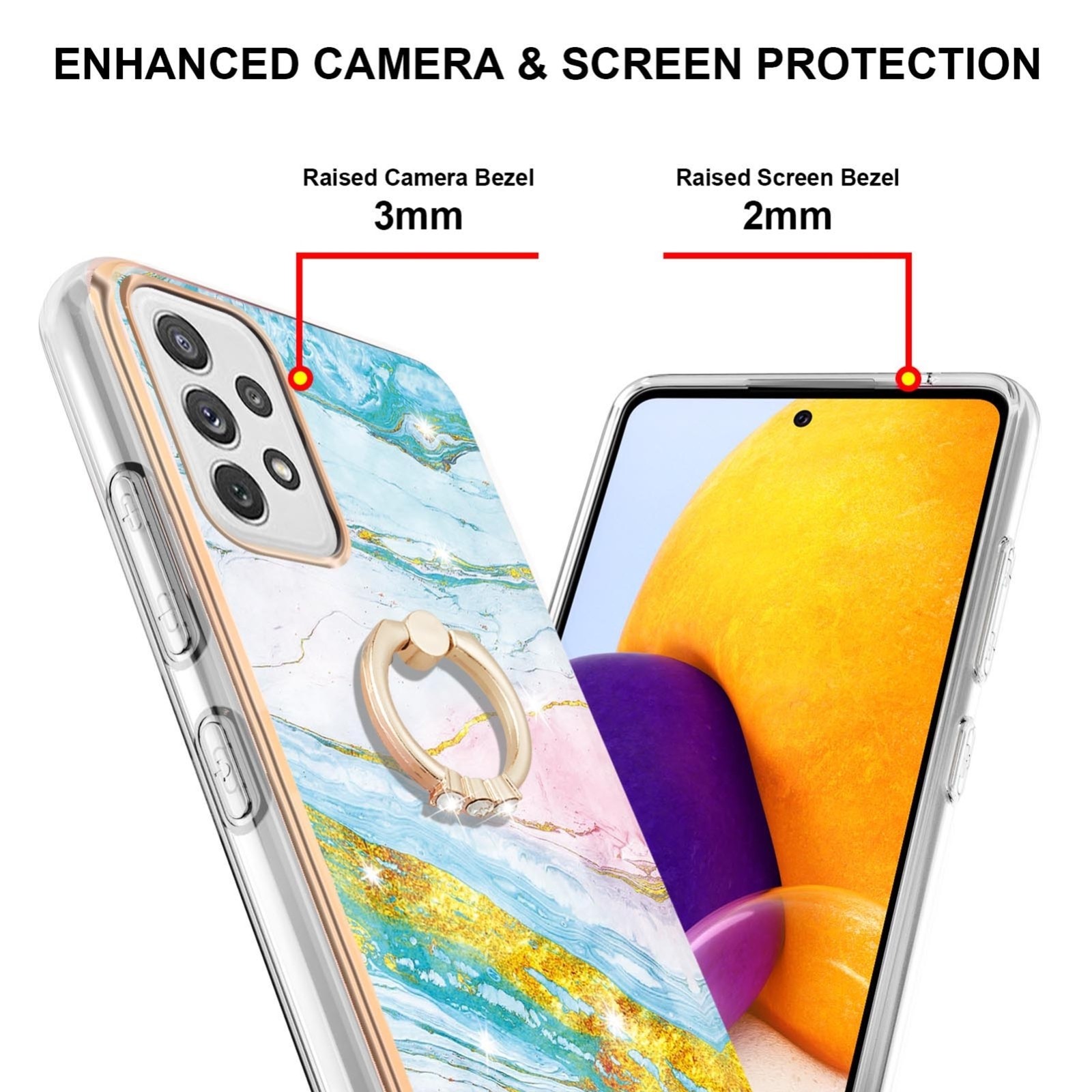Samsung Galaxy A72 4G / A72 5G Θήκη Σιλικόνης Πράσινο Μάρμαρο Electroplating Marble Pattern Case with Ring Holder Green