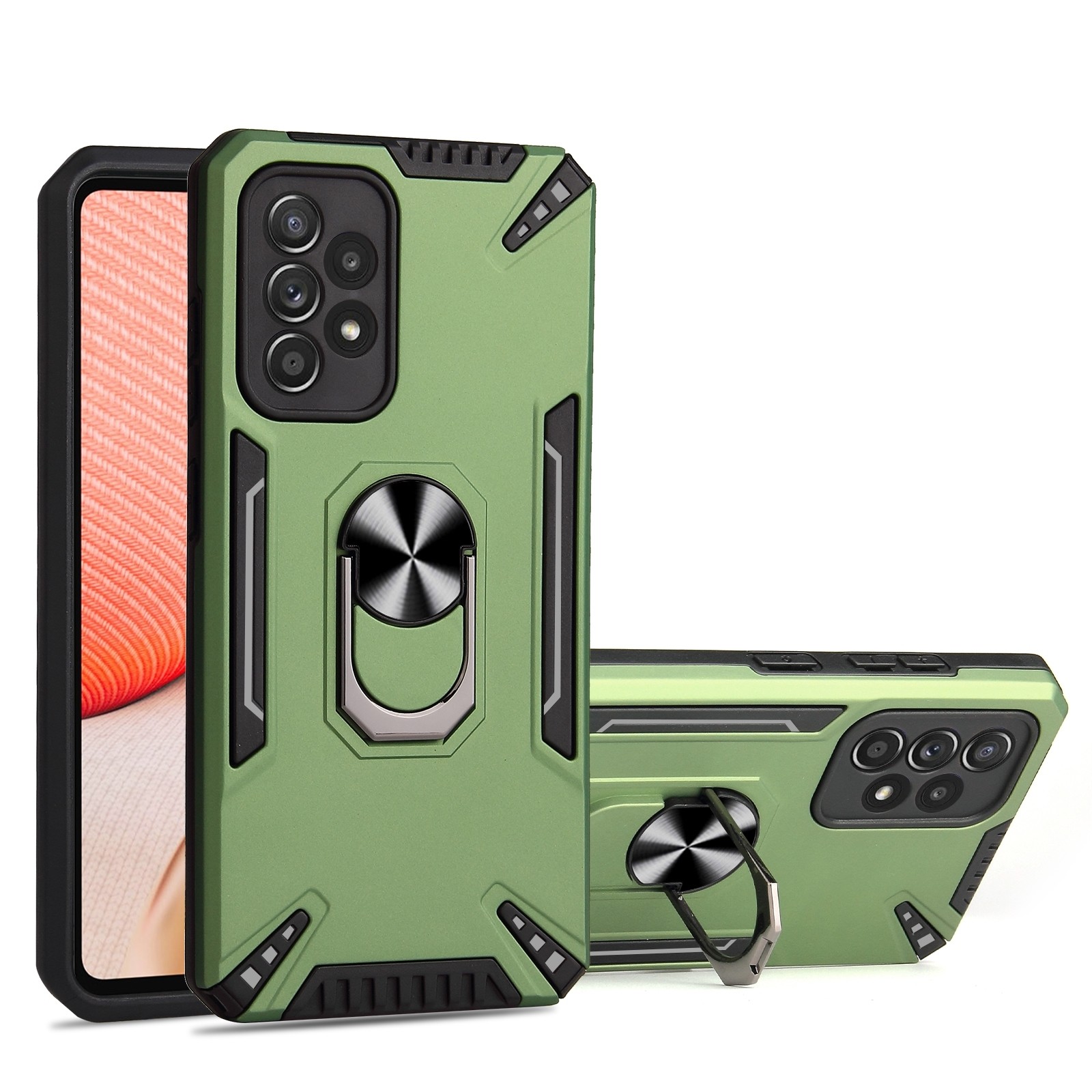 Samsung Galaxy A72 4G / A72 5G Θήκη Πράσινη Με Σταντ PC + TPU Protective Case with Ring Holder Dark Green