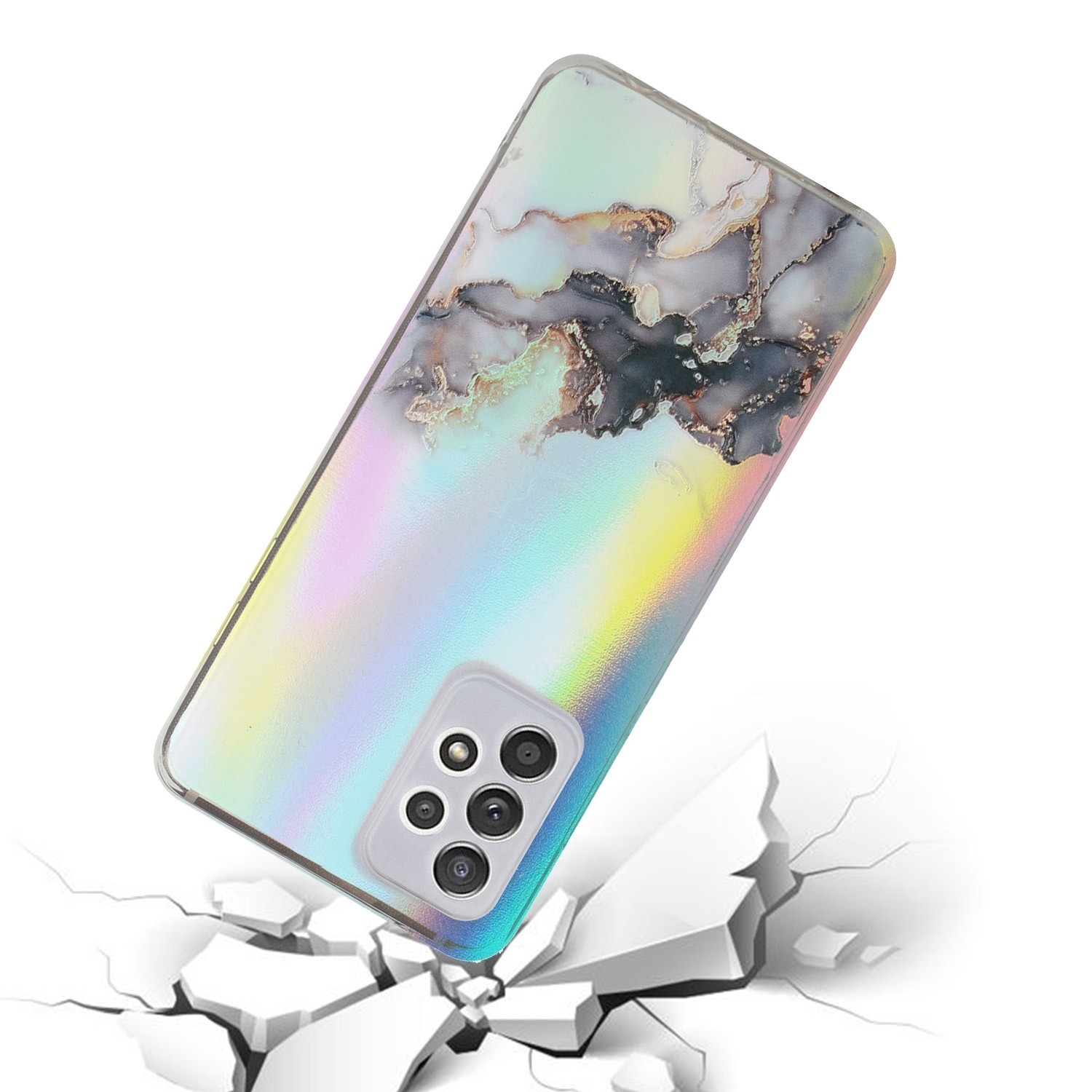 Samsung Galaxy A72 4G / A72 5G Θήκη Σιλικόνης Μάρμαρο Laser Marble Pattern Clear TPU Shockproof Protective Case Black