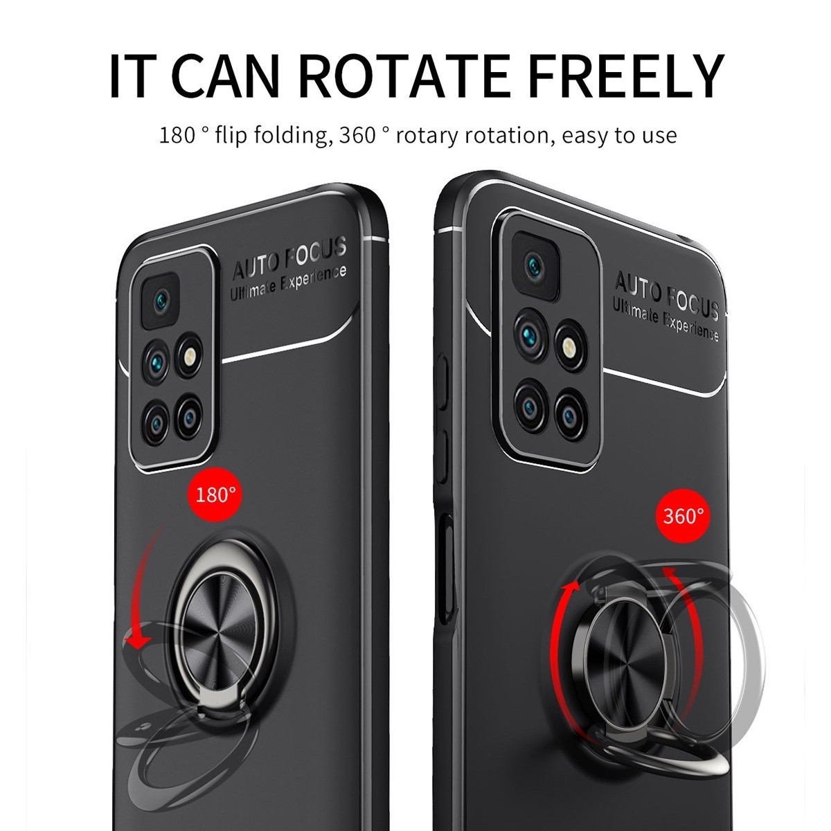 Θήκη Xiaomi Redmi 10 / Redmi 10 2022 Σιλικόνης Μαύρη Metal Ring Holder 360 Degree Rotating TPU Case Black