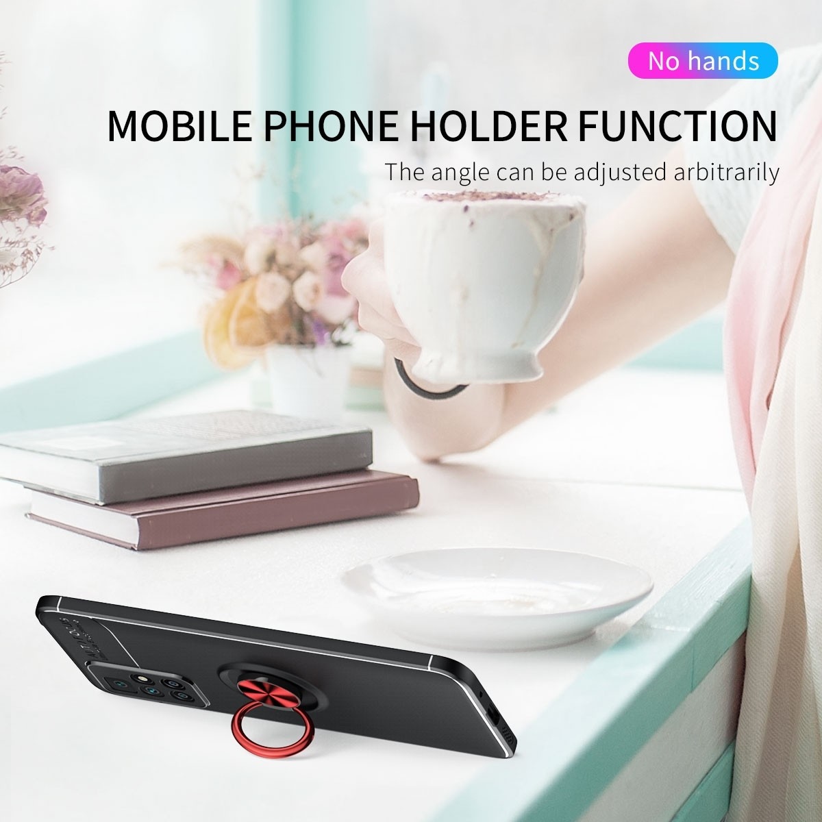 Θήκη Xiaomi Redmi 10 / Redmi 10 2022 Σιλικόνης Μαύρη Metal Ring Holder 360 Degree Rotating TPU Case Black