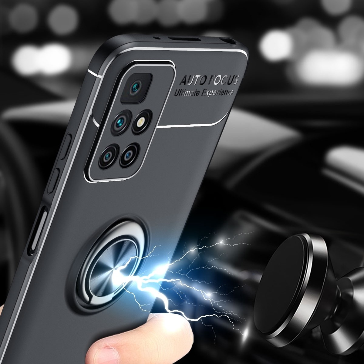 Θήκη Xiaomi Redmi 10 / Redmi 10 2022 Σιλικόνης Μαύρη Metal Ring Holder 360 Degree Rotating TPU Case Black