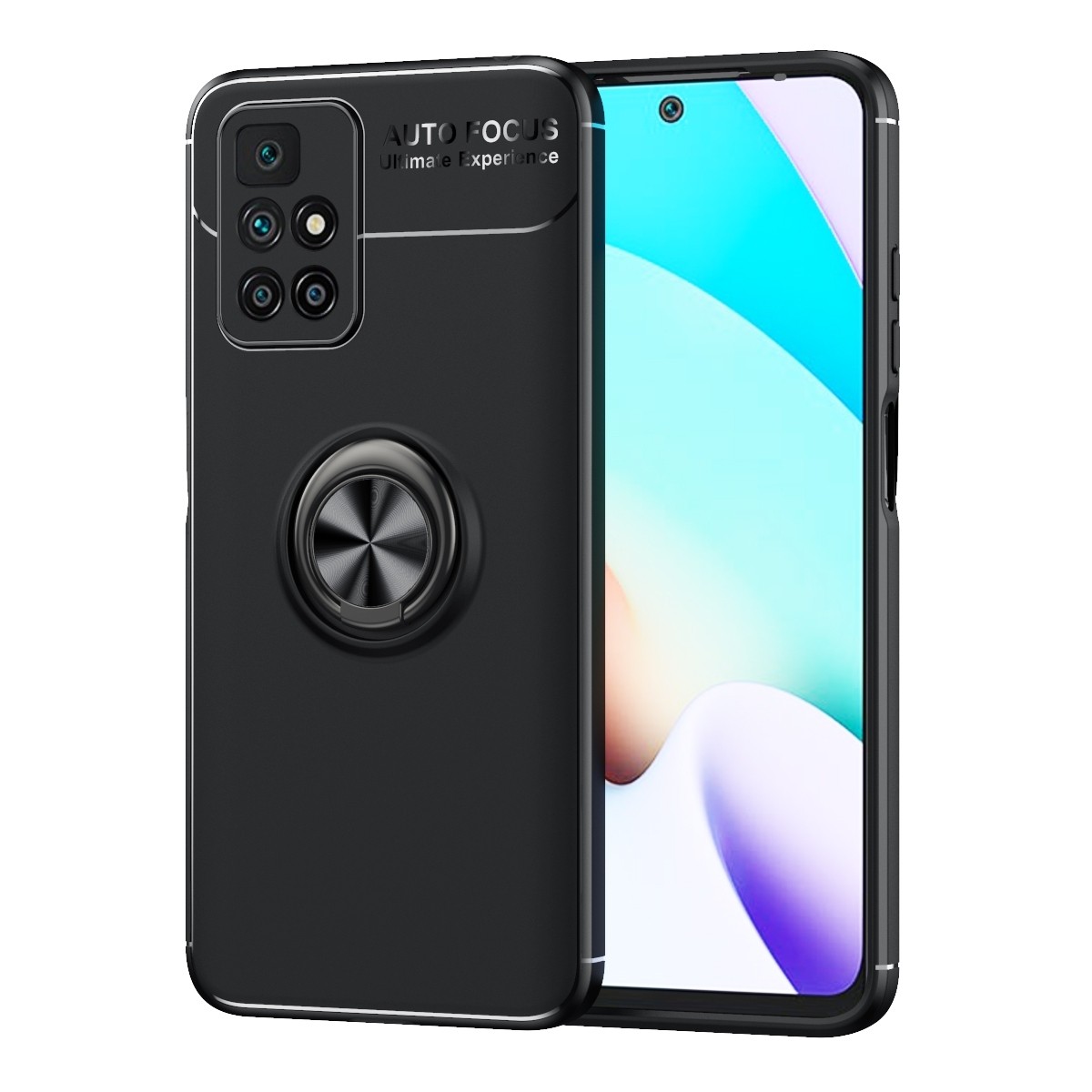 Θήκη Xiaomi Redmi 10 / Redmi 10 2022 Σιλικόνης Μαύρη Metal Ring Holder 360 Degree Rotating TPU Case Black