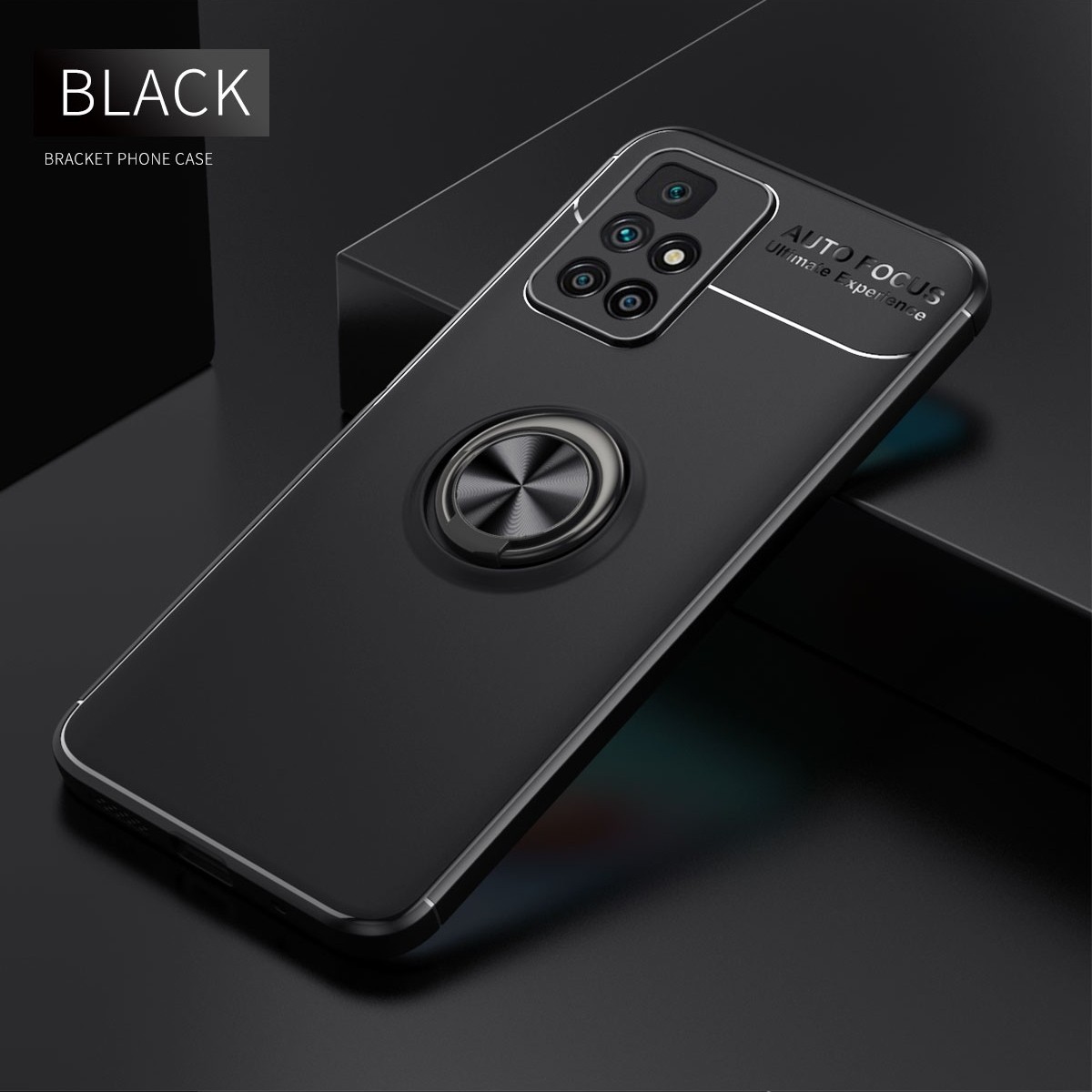 Θήκη Xiaomi Redmi 10 / Redmi 10 2022 Σιλικόνης Μαύρη Metal Ring Holder 360 Degree Rotating TPU Case Black