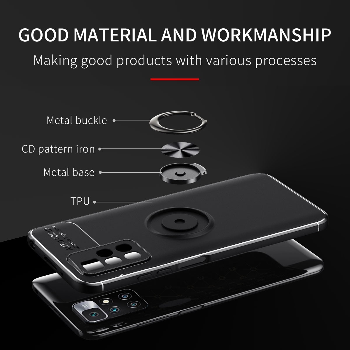 Θήκη Xiaomi Redmi 10 / Redmi 10 2022 Σιλικόνης Μαύρη Metal Ring Holder 360 Degree Rotating TPU Case Black