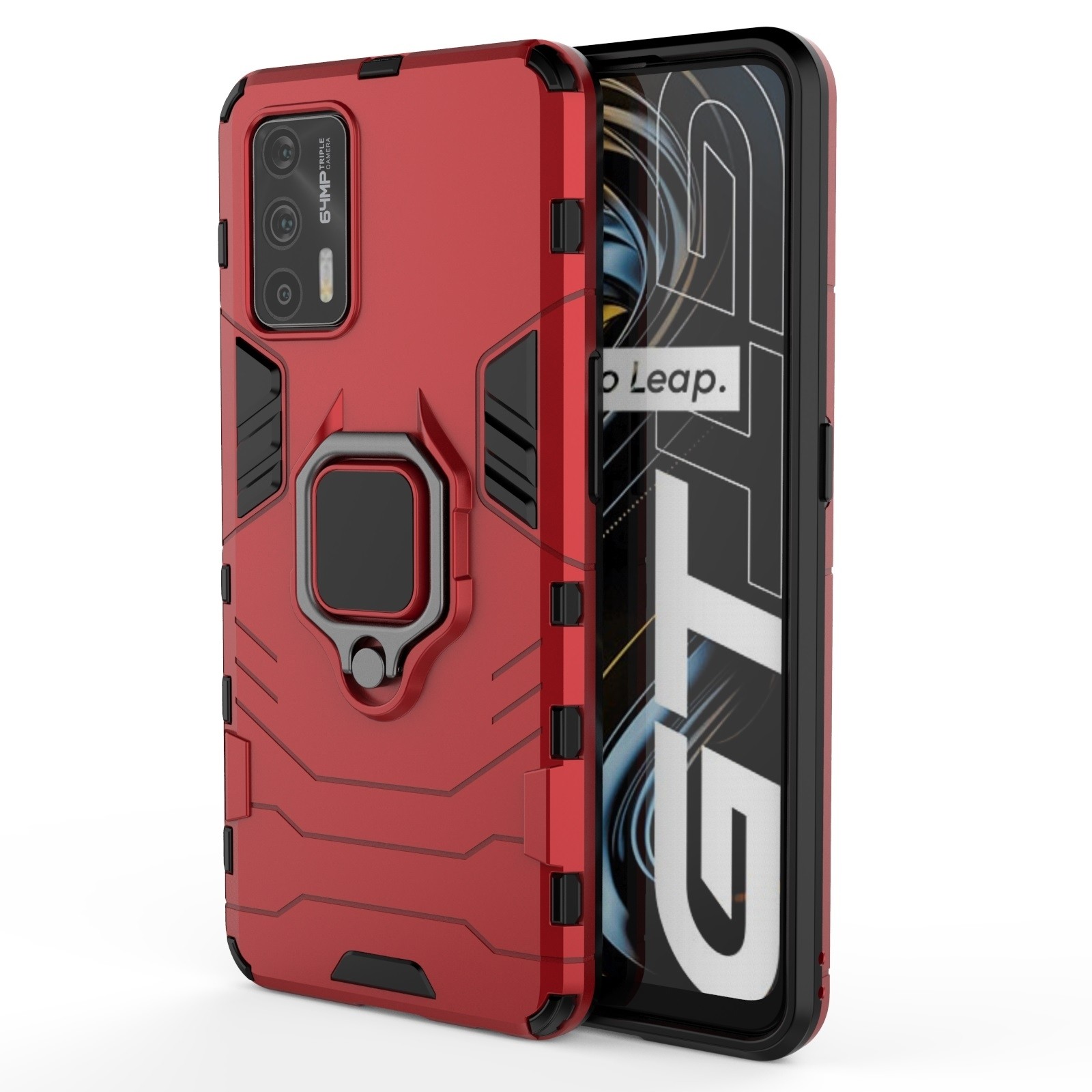 Σκληρή Θήκη Realme GT 5G Με Σταντ Κόκκινη TPU Shockproof with Magnetic Ring Holder Red