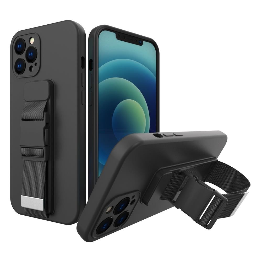 Θήκη Samsung Galaxy A21s Σιλικόνης Μαύρη Rope Case Gel TPU Airbag Case Cover with Lanyard Black