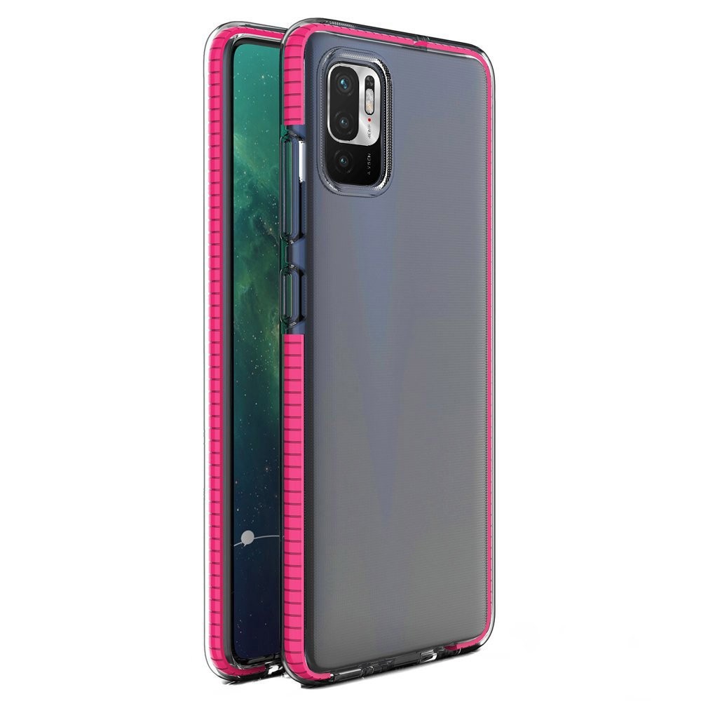 Xiaomi Redmi Note 10 5G / Poco M3 Pro 5G Θήκη Σιλικόνης Διάφανη - Σκούρο Ροζ Spring TPU Back Cover Case with Frame