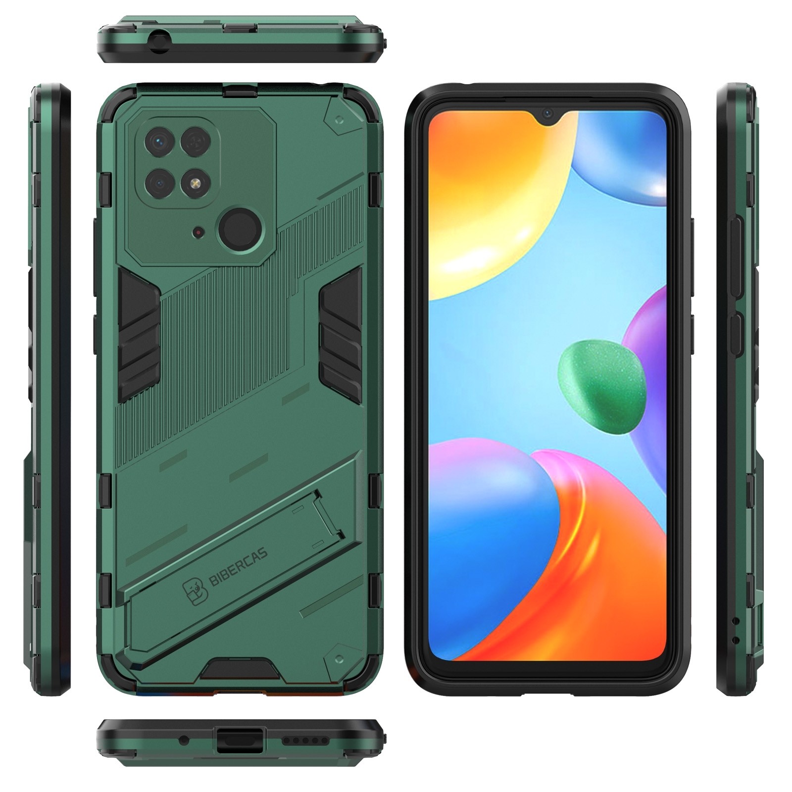 Xiaomi Redmi 10C Σκληρή Θήκη Πράσινη Punk Armor PC + TPU Phone Case with Holder Green