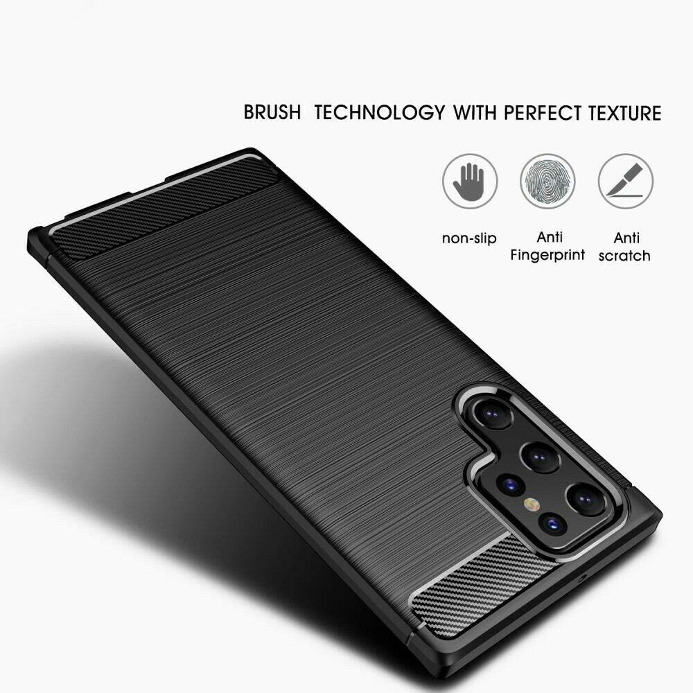 Samsung Galaxy S22 Ultra 5G Θήκη Σιλικόνης Μαύρη Brushed Carbon Fiber Silicone Case Black