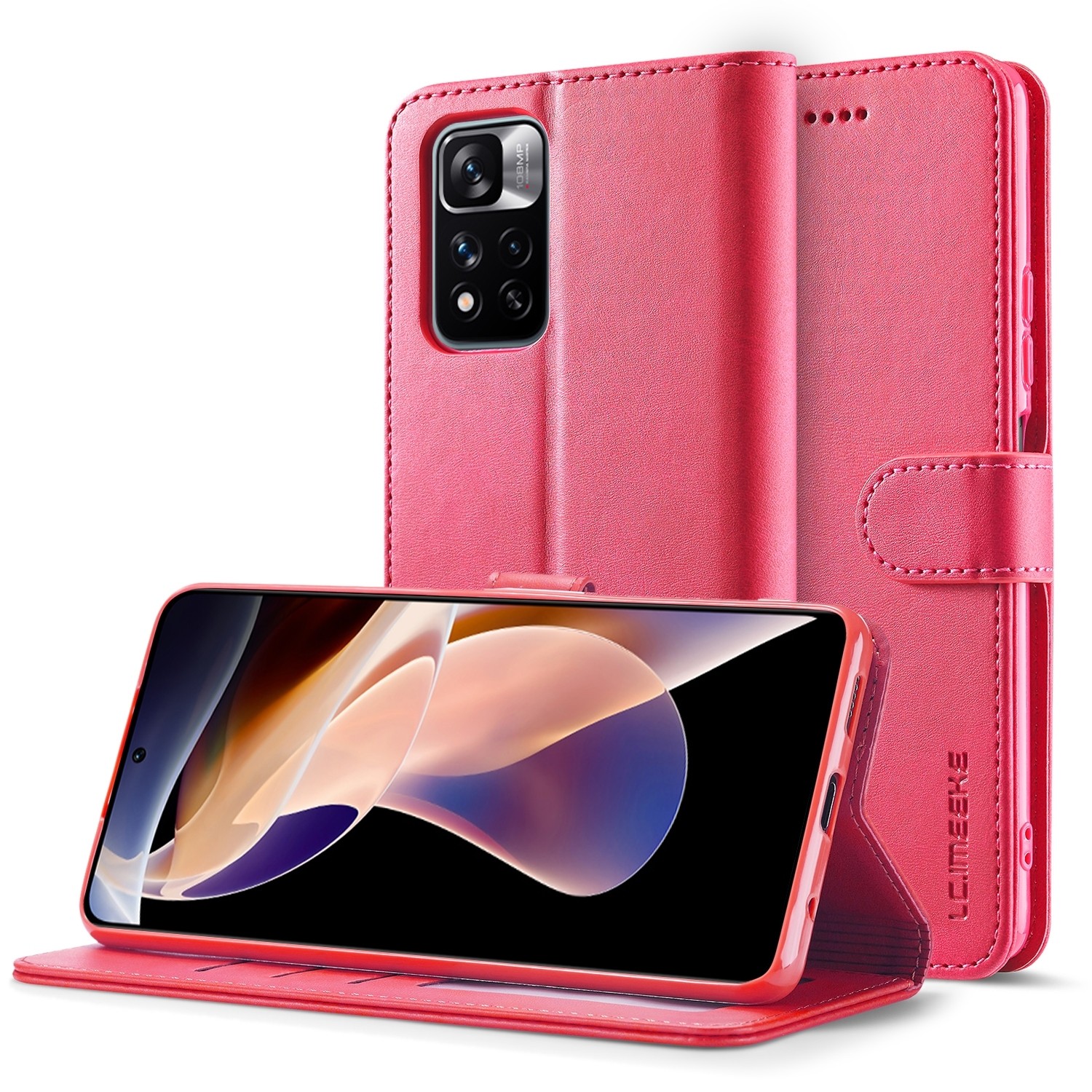 Xiaomi Redmi Note 11 Pro+ 5G Θήκη Βιβλίο Φούξια LC.IMEEKE Calf Texture Phone Case Fuchsia