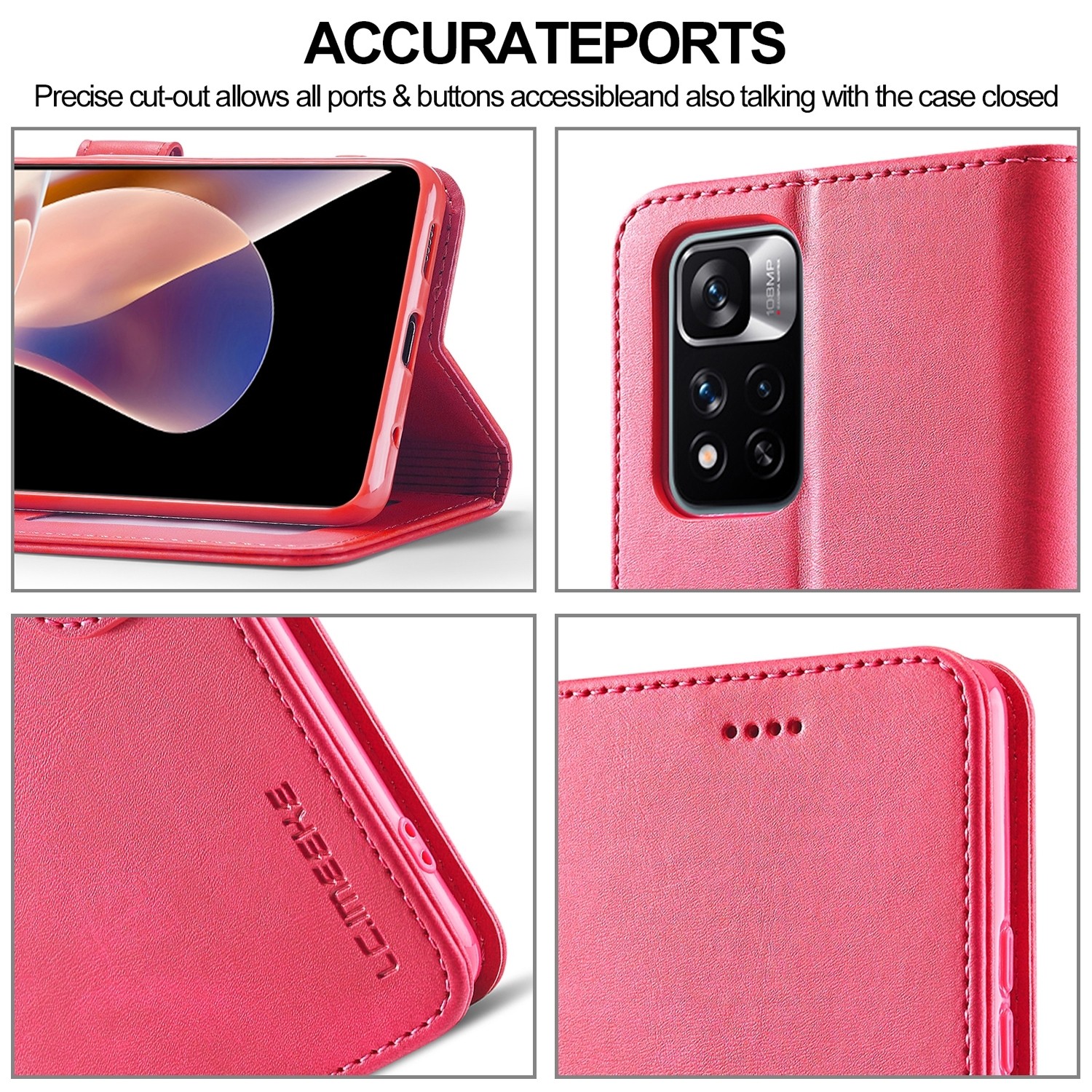 Xiaomi Redmi Note 11 Pro+ 5G Θήκη Βιβλίο Φούξια LC.IMEEKE Calf Texture Phone Case Fuchsia