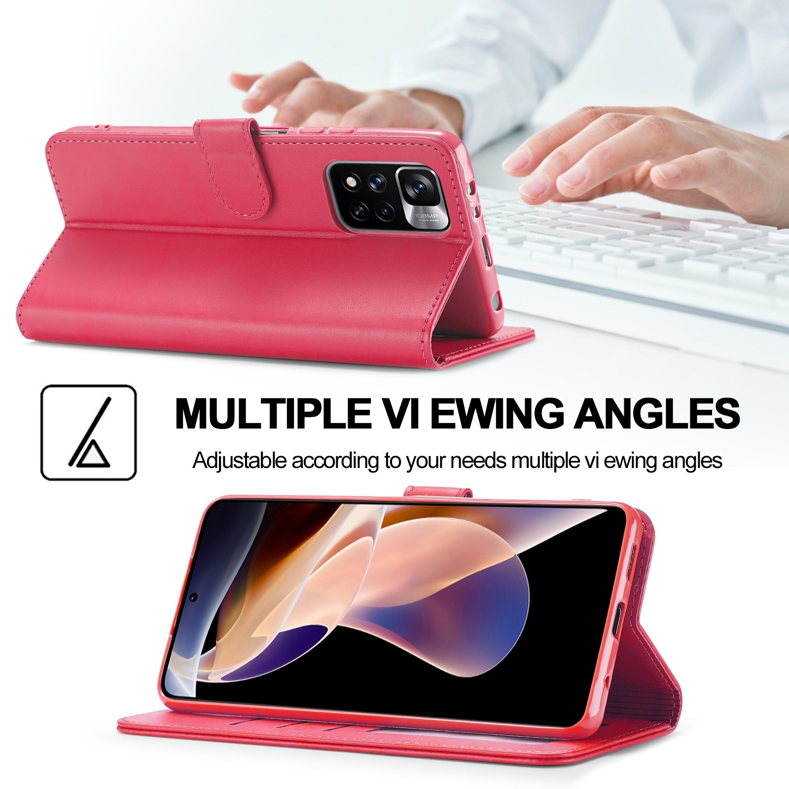 Xiaomi Redmi Note 11 Pro+ 5G Θήκη Βιβλίο Φούξια LC.IMEEKE Calf Texture Phone Case Fuchsia
