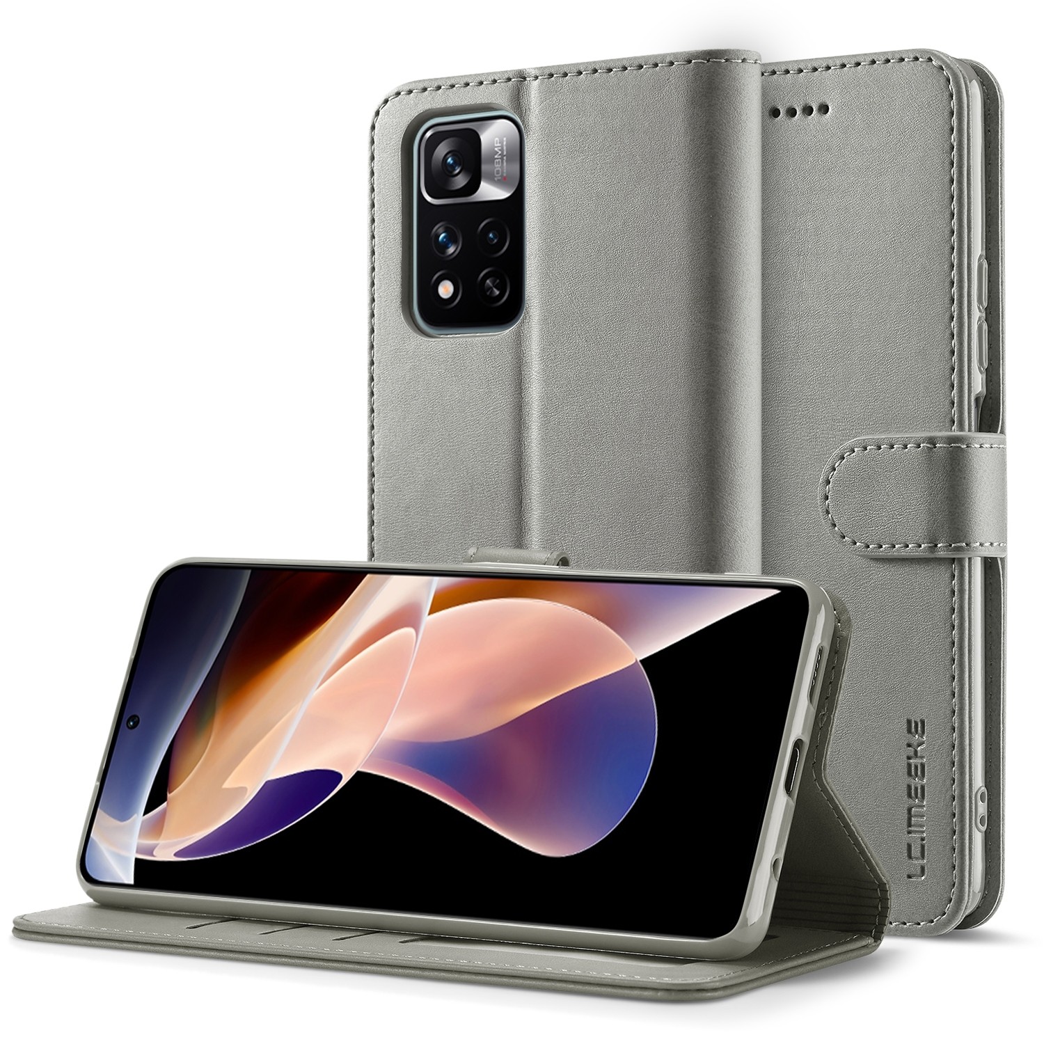 Xiaomi Redmi Note 11 Pro+ 5G Θήκη Βιβλίο Γκρι LC.IMEEKE Calf Texture Phone Case Grey