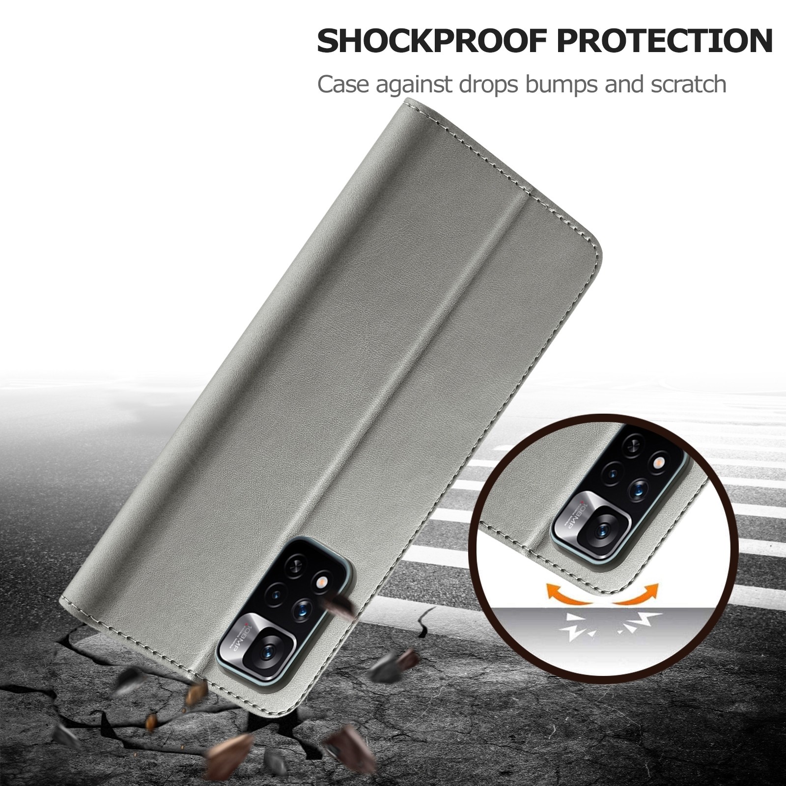 Xiaomi Redmi Note 11 Pro+ 5G Θήκη Βιβλίο Γκρι LC.IMEEKE Calf Texture Phone Case Grey