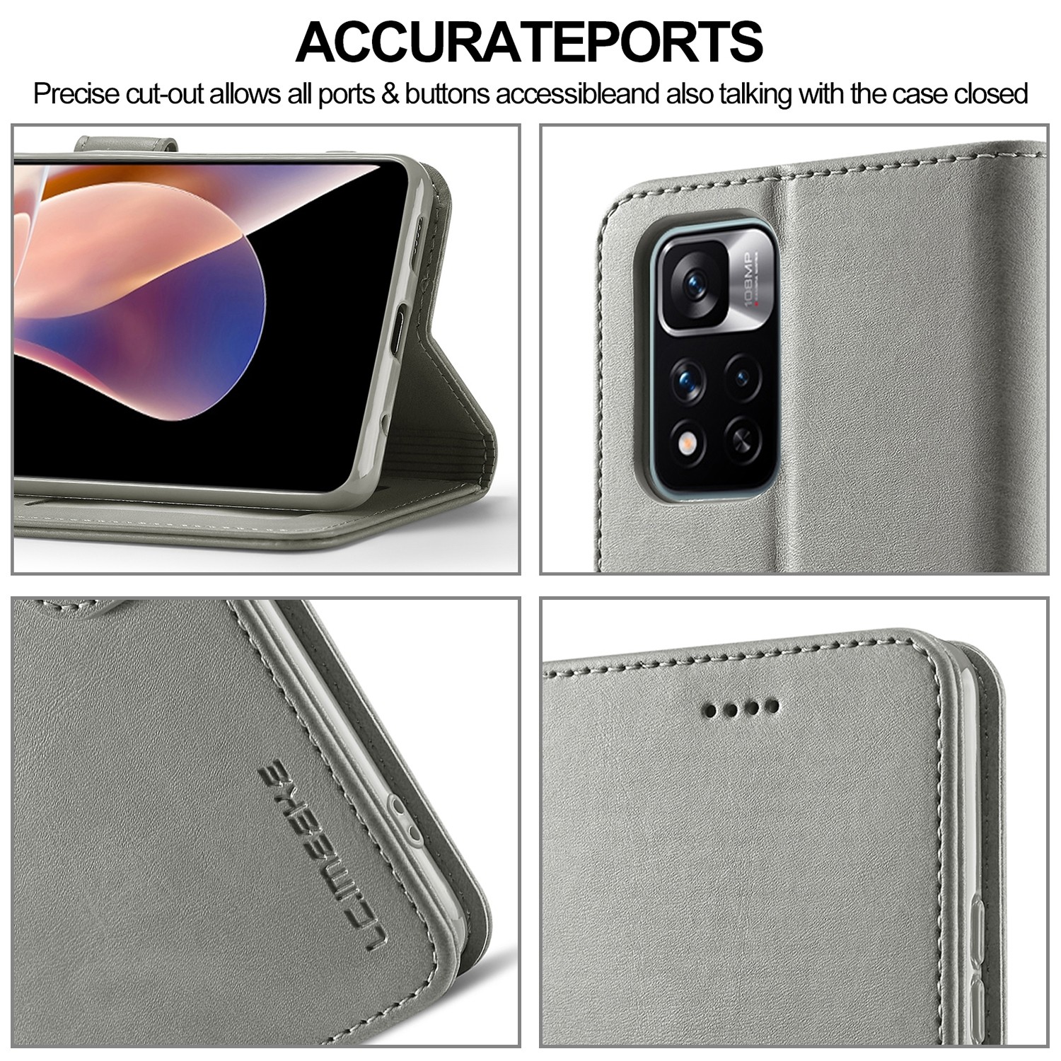 Xiaomi Redmi Note 11 Pro+ 5G Θήκη Βιβλίο Γκρι LC.IMEEKE Calf Texture Phone Case Grey