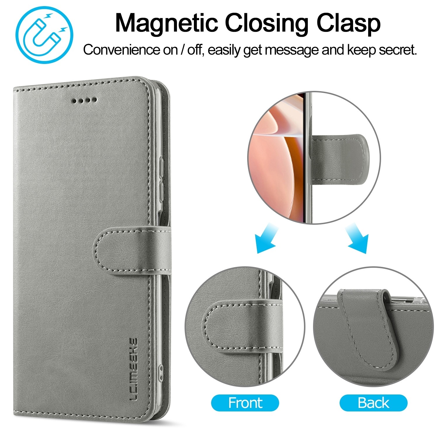 Xiaomi Redmi Note 11 Pro+ 5G Θήκη Βιβλίο Γκρι LC.IMEEKE Calf Texture Phone Case Grey