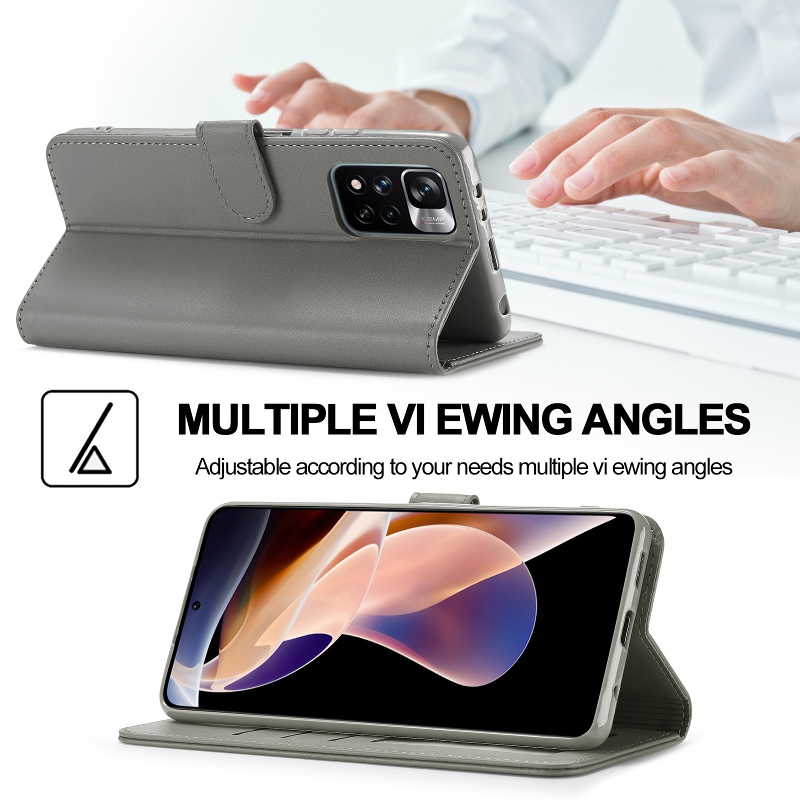 Xiaomi Redmi Note 11 Pro+ 5G Θήκη Βιβλίο Γκρι LC.IMEEKE Calf Texture Phone Case Grey
