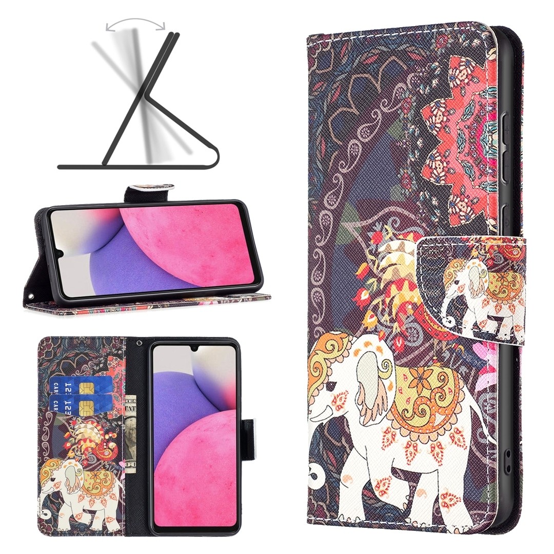 Samsung Galaxy A33 5G Θήκη Βιβλίο Colored Drawing Phone Case Flowers Elephant
