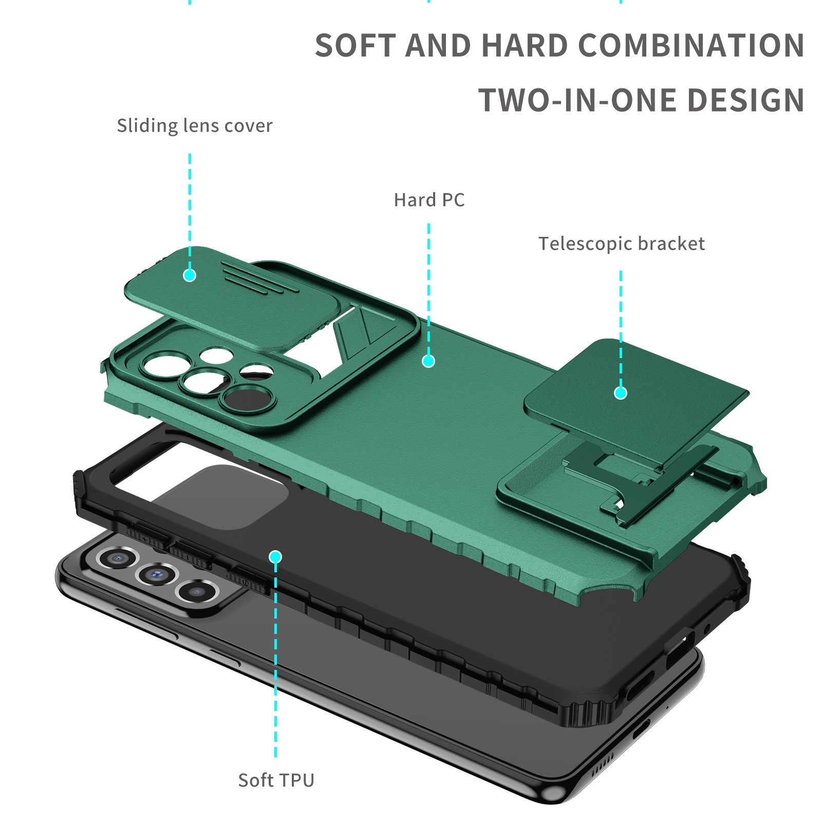 Samsung Galaxy A33 5G Θήκη Σκούρο Πράσινη Stereoscopic Holder Sliding Camshield Phone Case Dark Green
