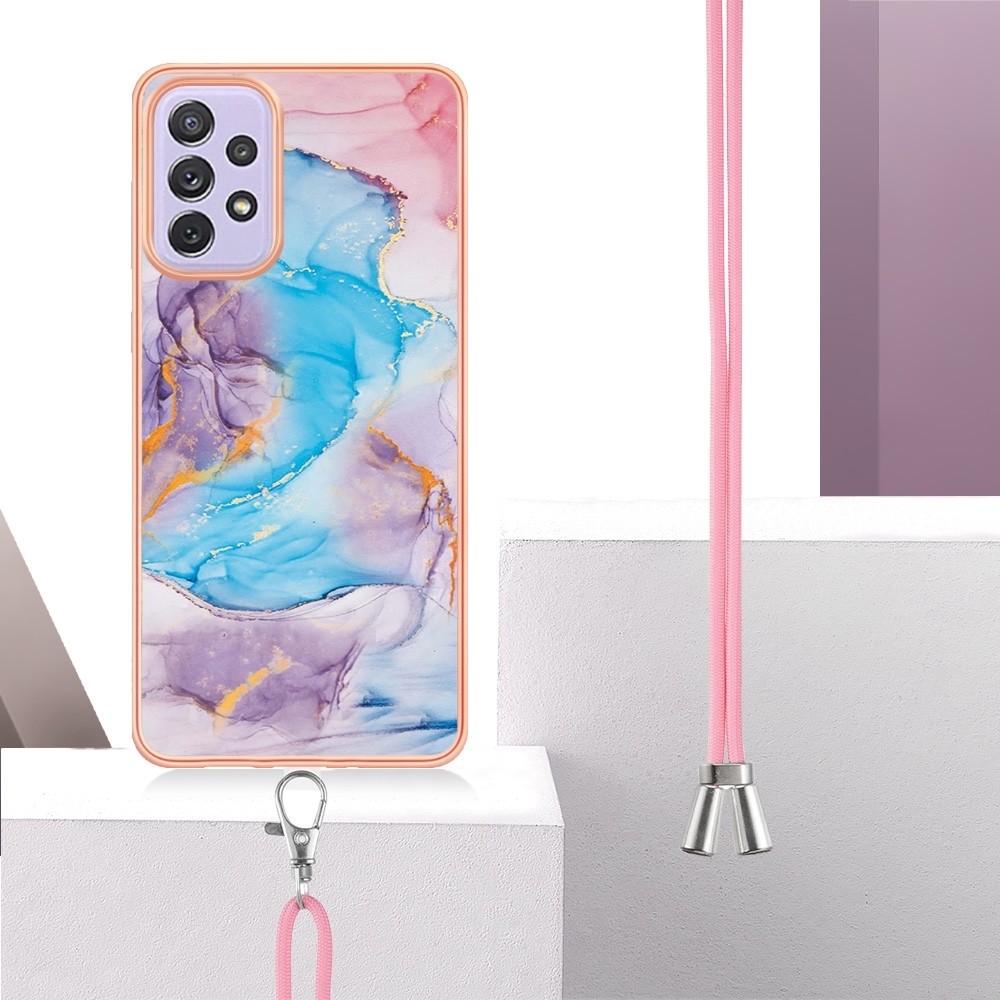 Samsung Galaxy A33 5G Θήκη Σιλικόνης Μάρμαρο Μπλε Με Λουράκι Electroplating IMD TPU Phone Case with Lanyard Blue Marble