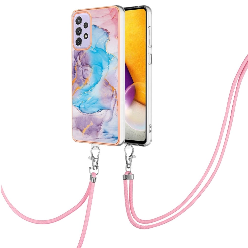Samsung Galaxy A33 5G Θήκη Σιλικόνης Μάρμαρο Μπλε Με Λουράκι Electroplating IMD TPU Phone Case with Lanyard Blue Marble