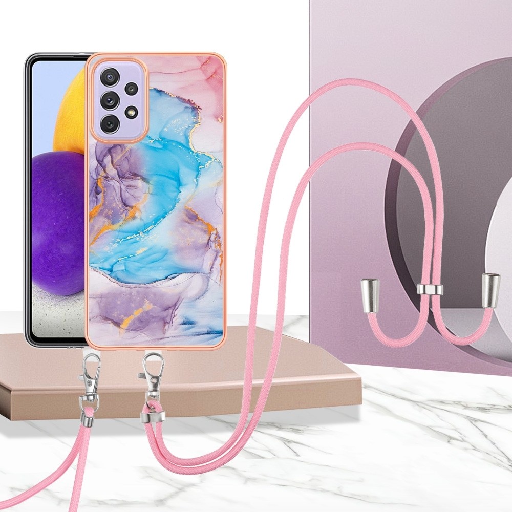 Samsung Galaxy A33 5G Θήκη Σιλικόνης Μάρμαρο Μπλε Με Λουράκι Electroplating IMD TPU Phone Case with Lanyard Blue Marble