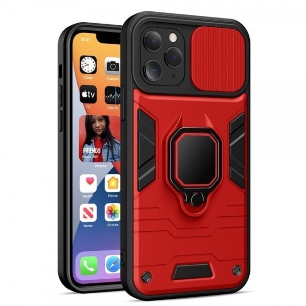 Forcell Samsung Galaxy S22 Ultra 5G Ring Lens Θήκη Σκληρή - Red